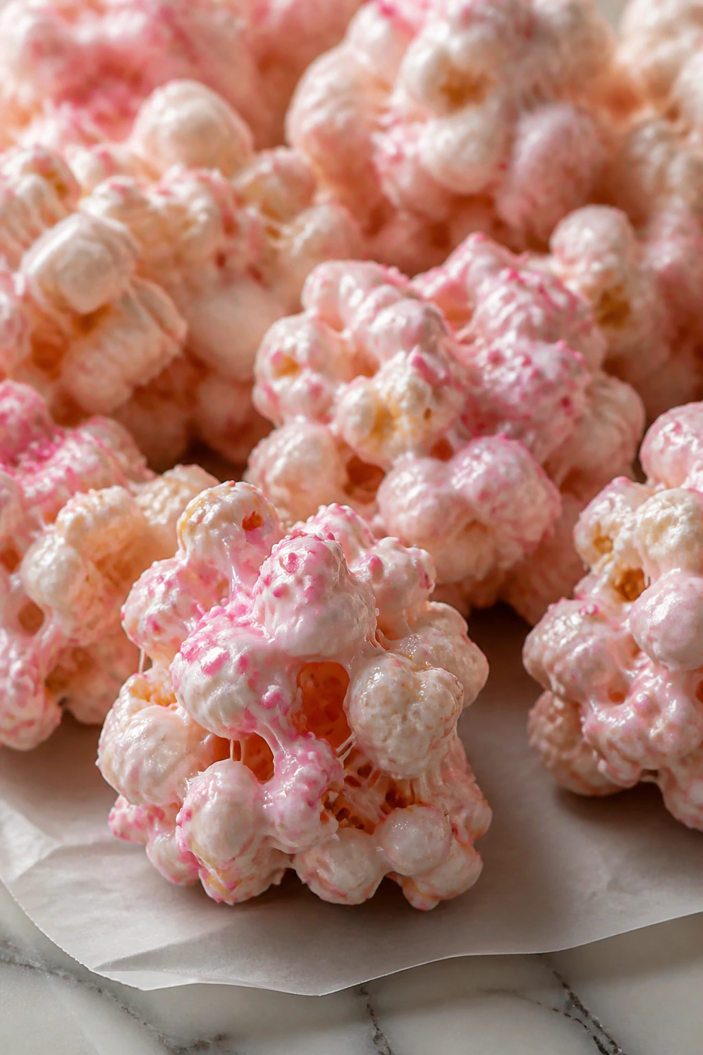 Popcorn clusters with pink sprinkles and marshmallow binding