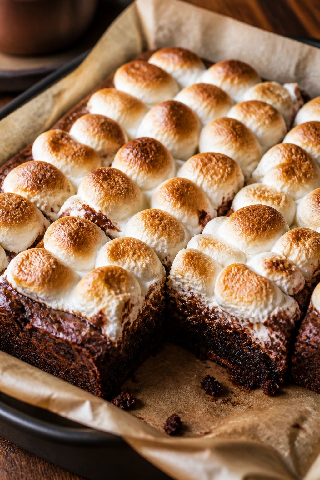 Brownies topped with toasted marshmallows