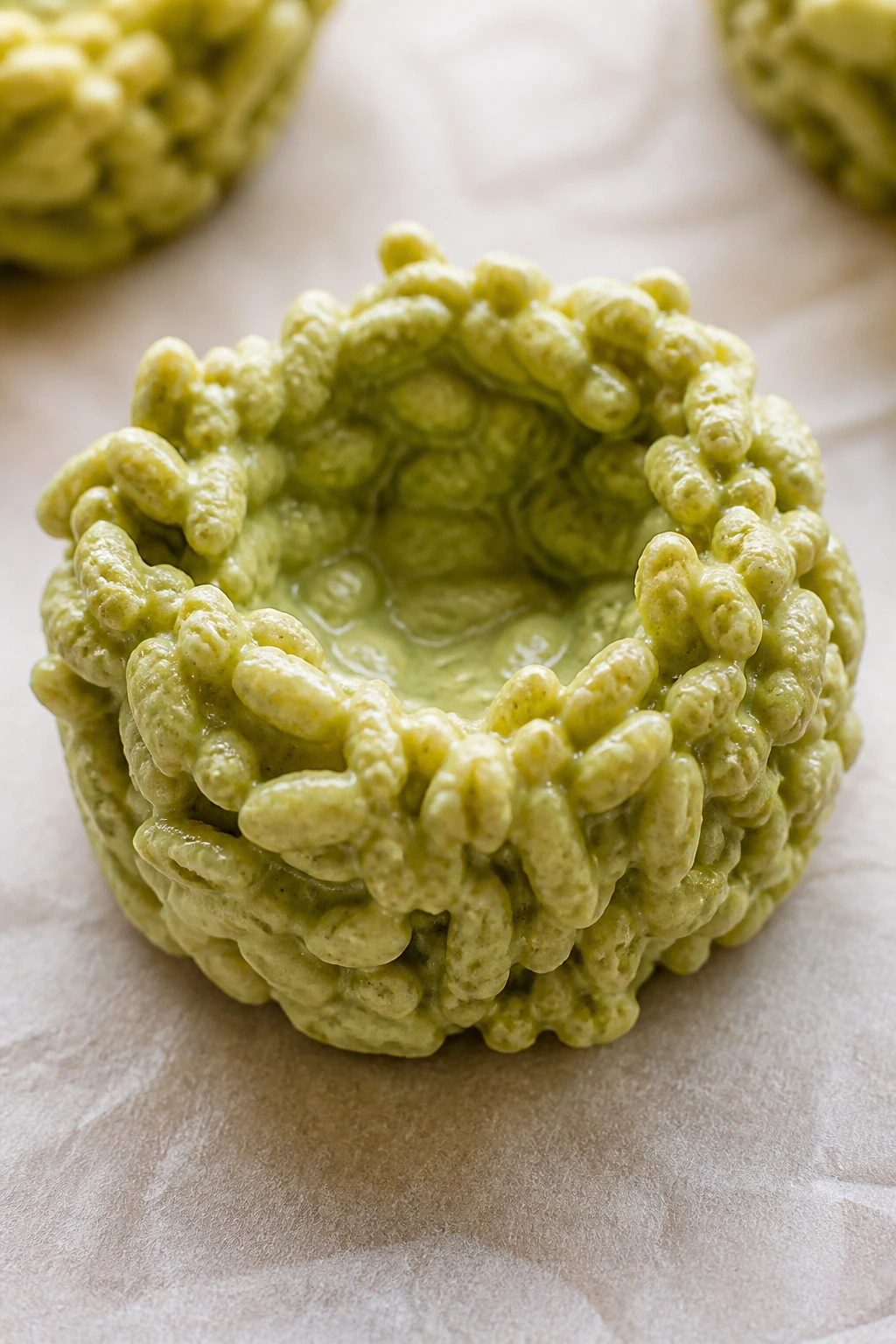 Green matcha white chocolate nest with crispy rice