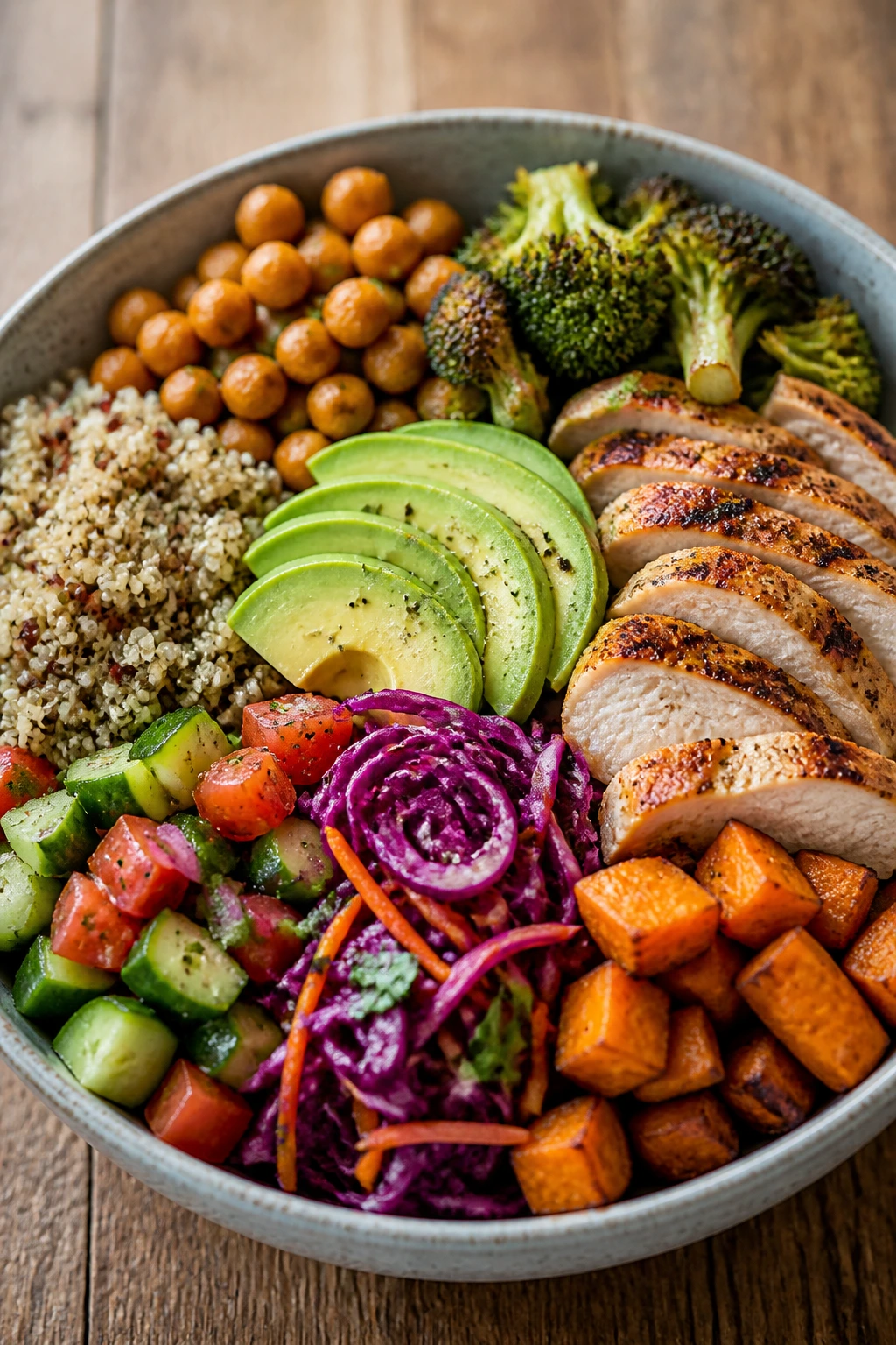 Grain bowl with distinct sections showing variations