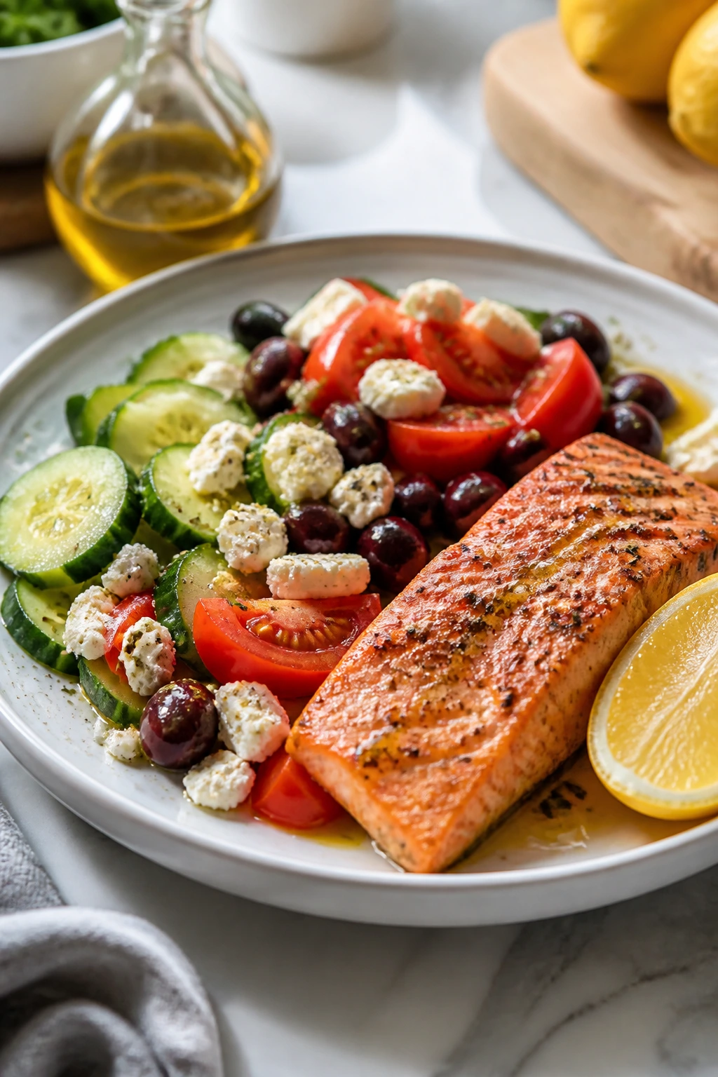 Plate showing Mediterranean lean variations for different eating styles