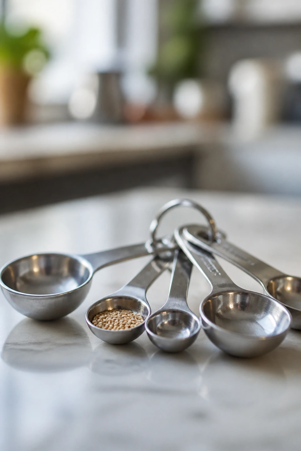 Close-up of measuring spoons used to visualize portions in meals