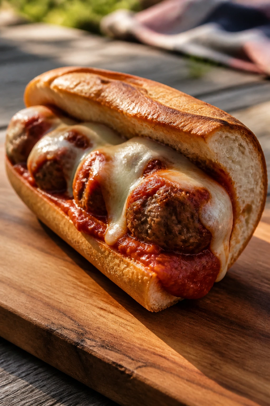 Close-up of Meatball Sub Sandwich outdoors