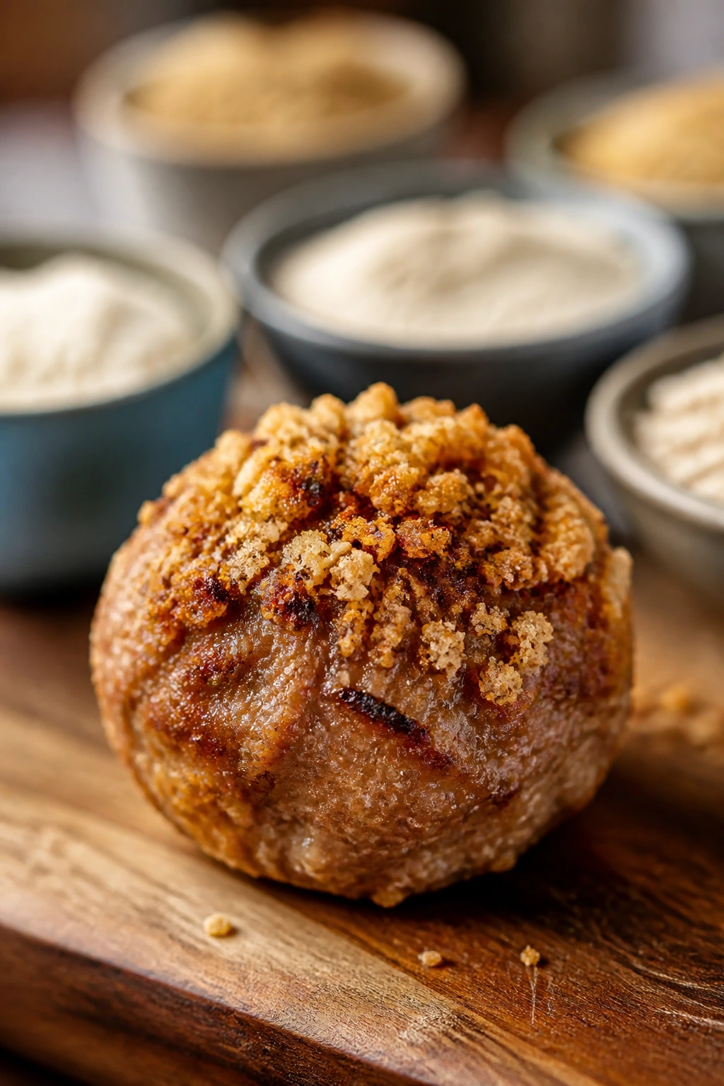 Crumb-coated meatball with textured crust