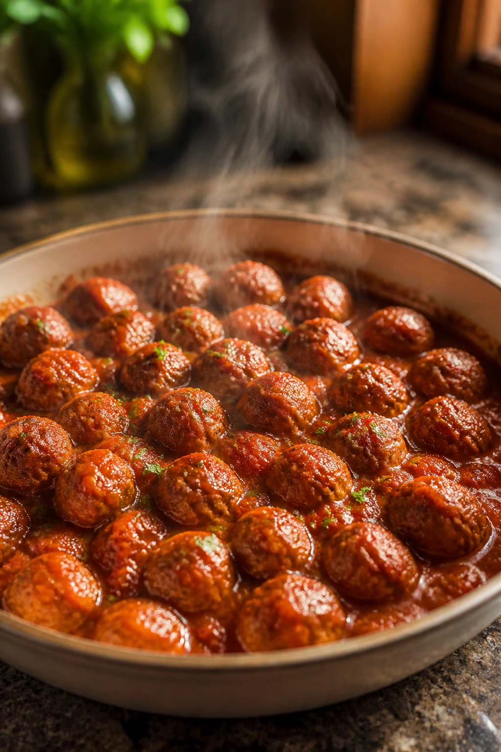 Meatballs in marinara sauce close-up