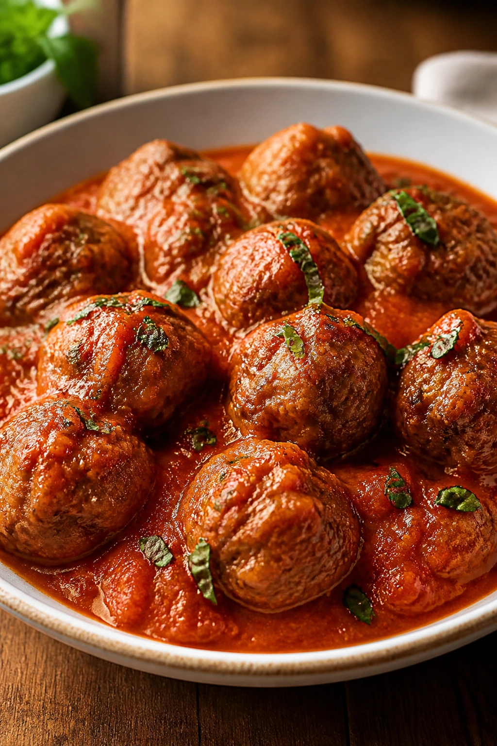 Meatballs in marinara sauce on plate