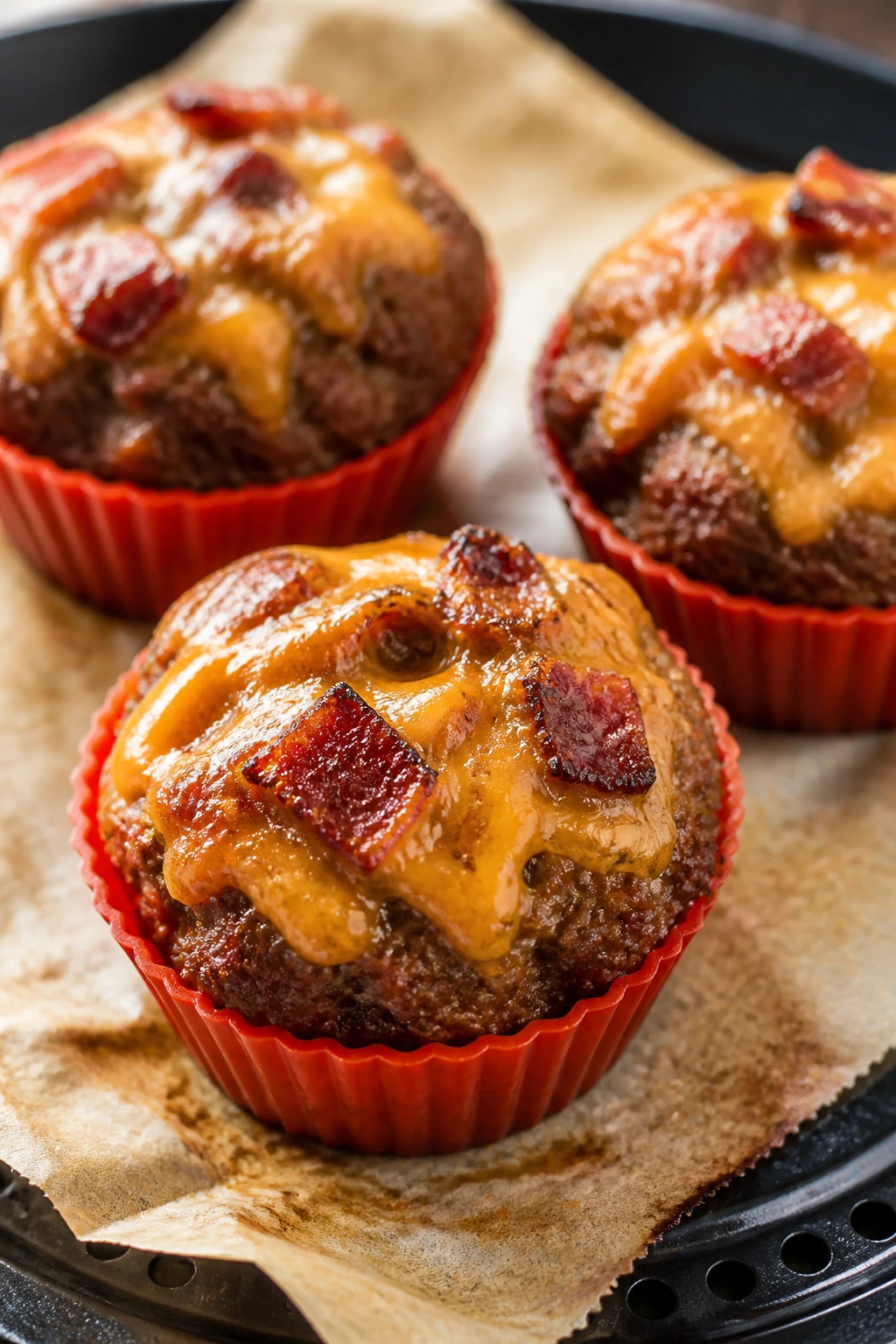 Bacon cheeseburger meatloaf muffins with cheddar topping