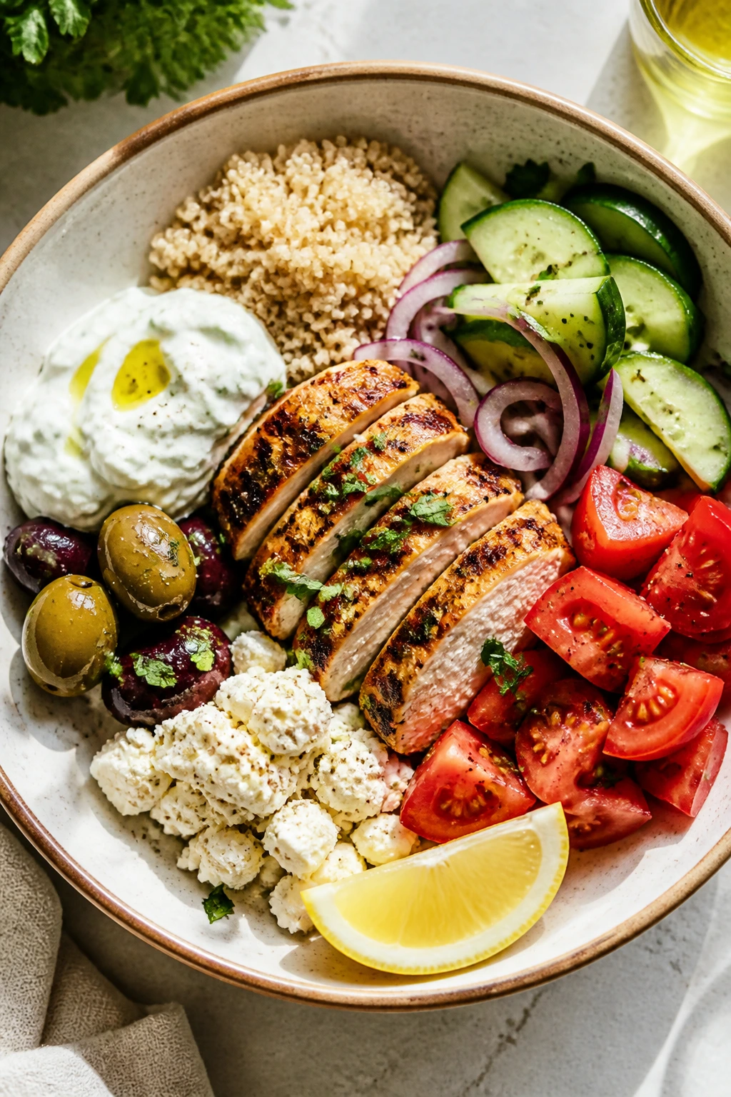 Vibrant Mediterranean Lemon Bowl with protein and vegetables