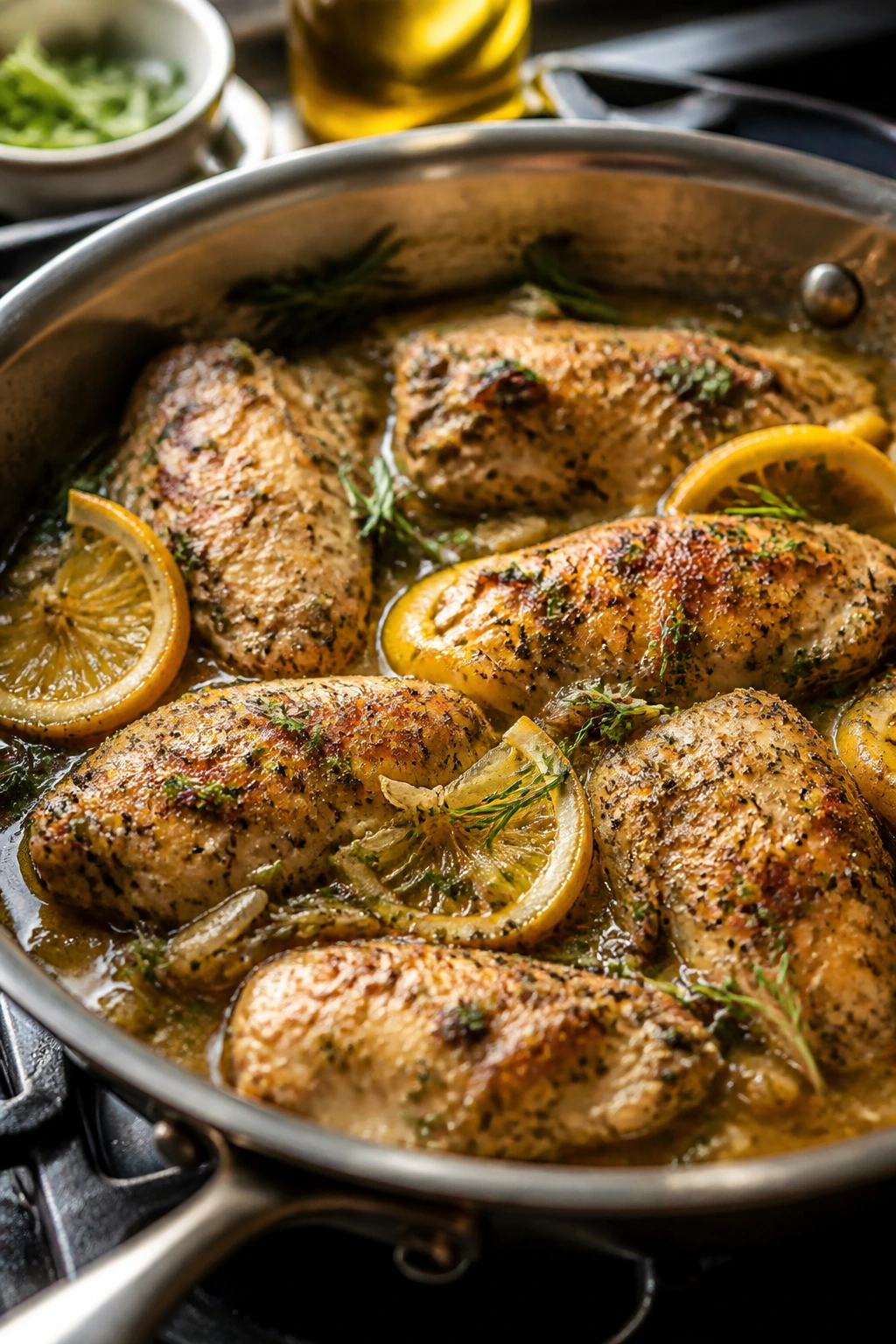 Pan of lemon-herb chicken illustrating Mediterranean weeknight meals