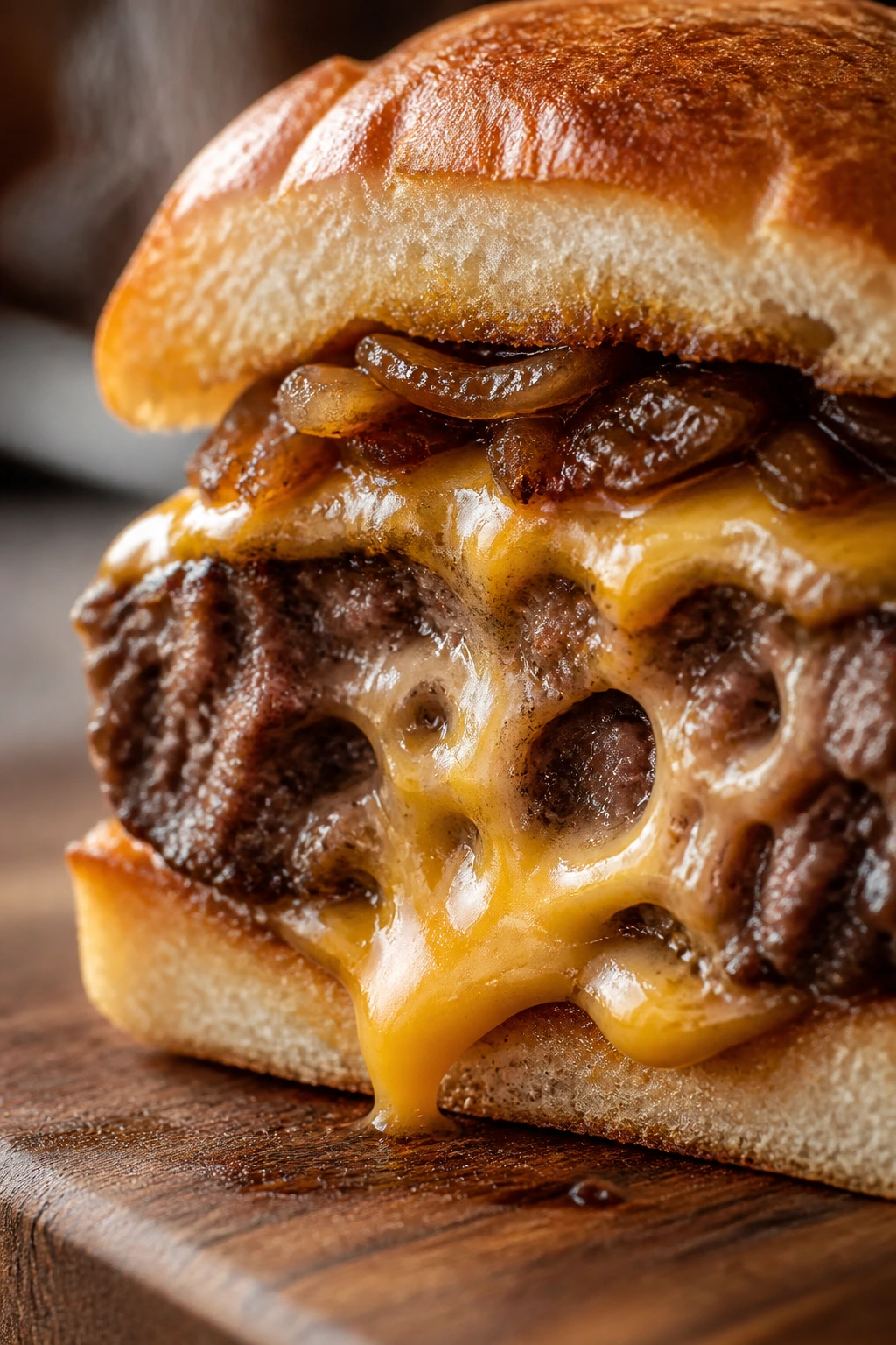 Burger with cheese melting into the beef patty
