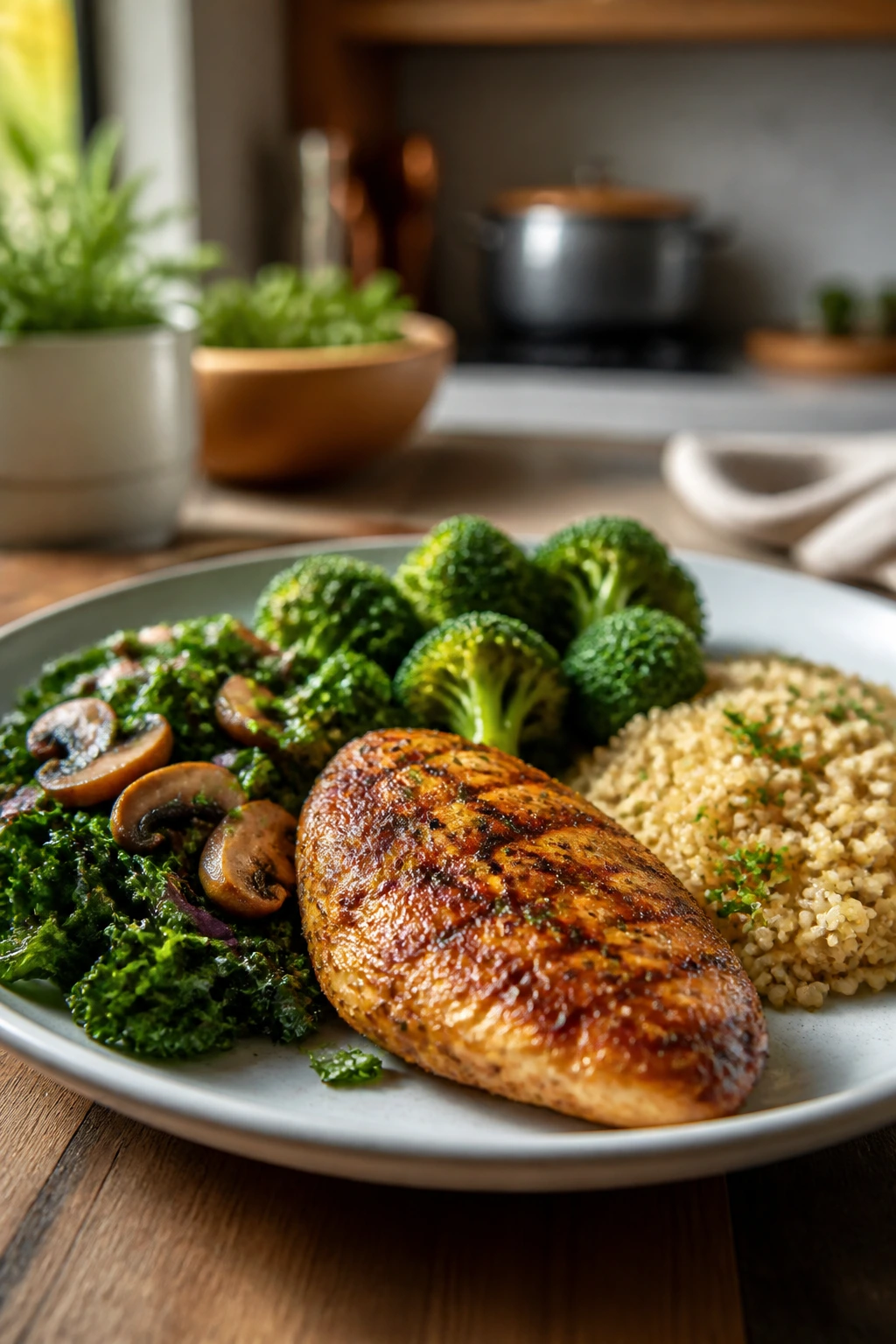 Adaptable plate with greens and starch sides