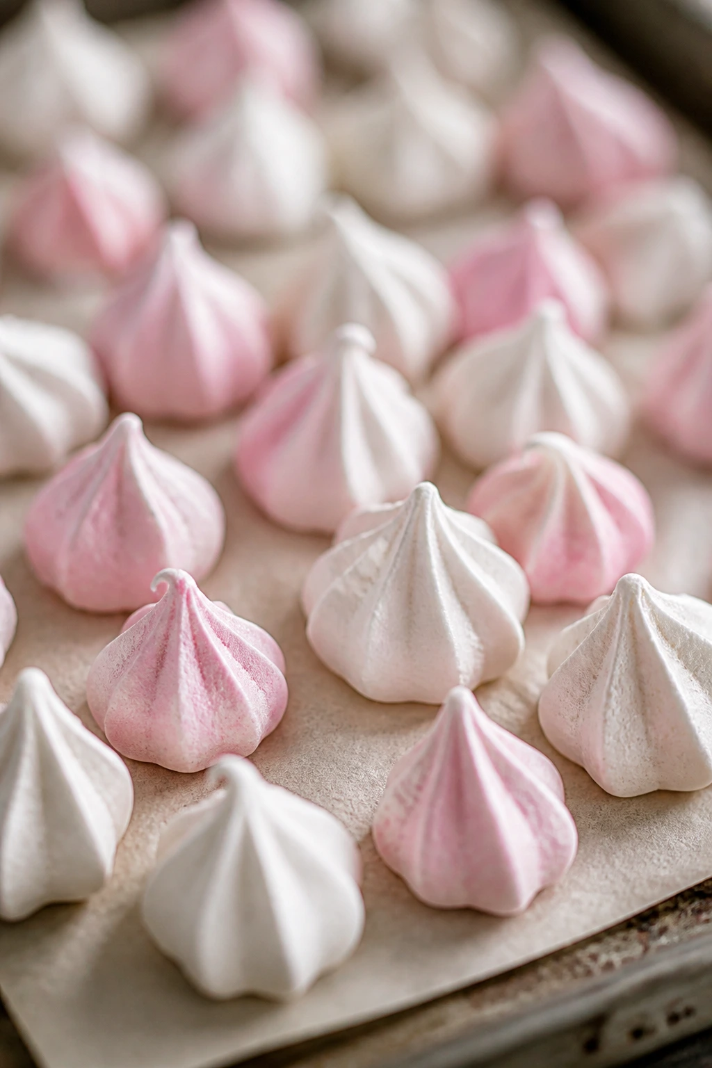 Meringue kisses on parchment lined tray