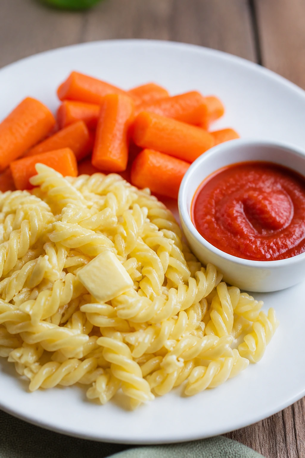 Plate of mild foods with sauce on the side