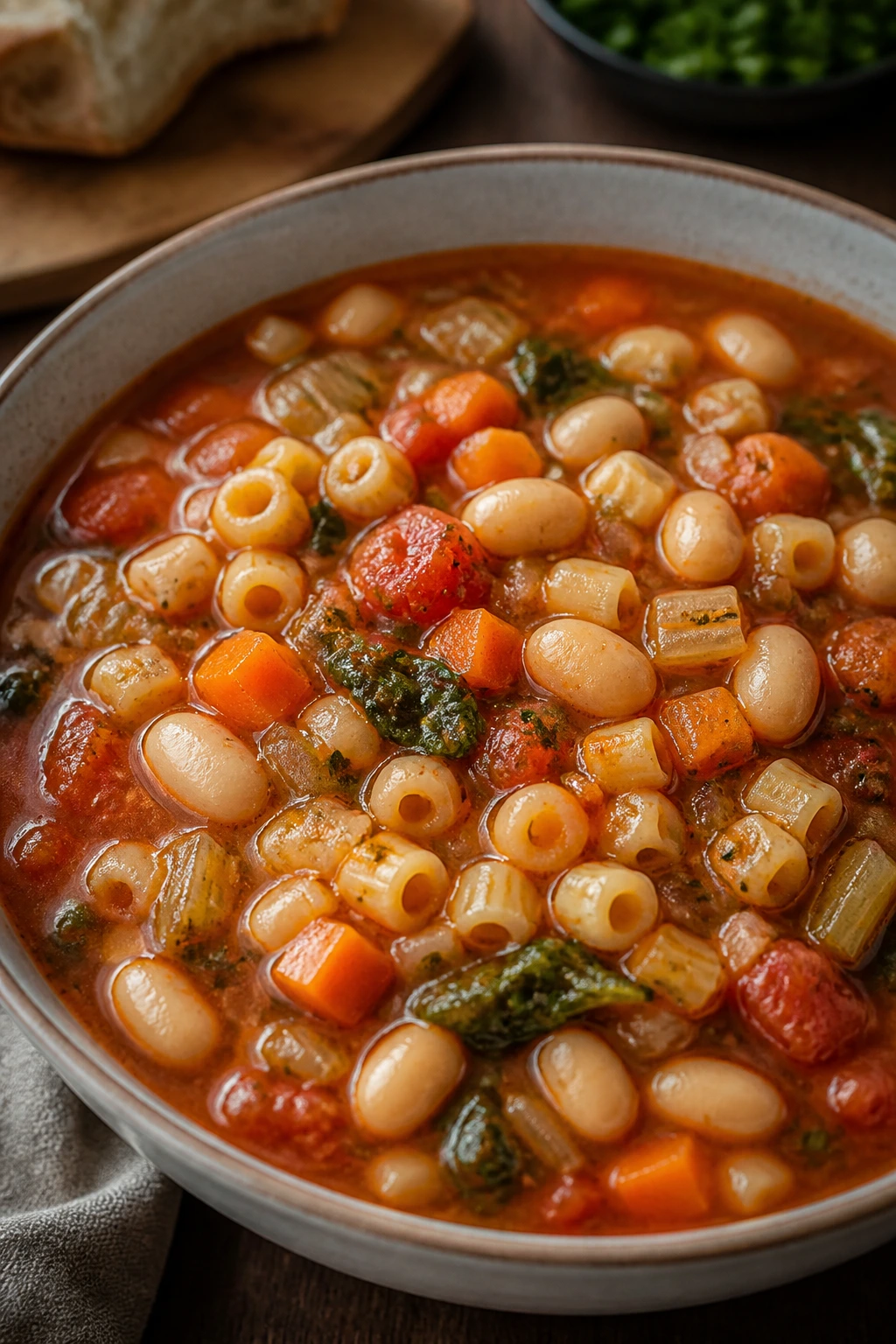 Hearty Minestrone with beans and pasta in a bowl