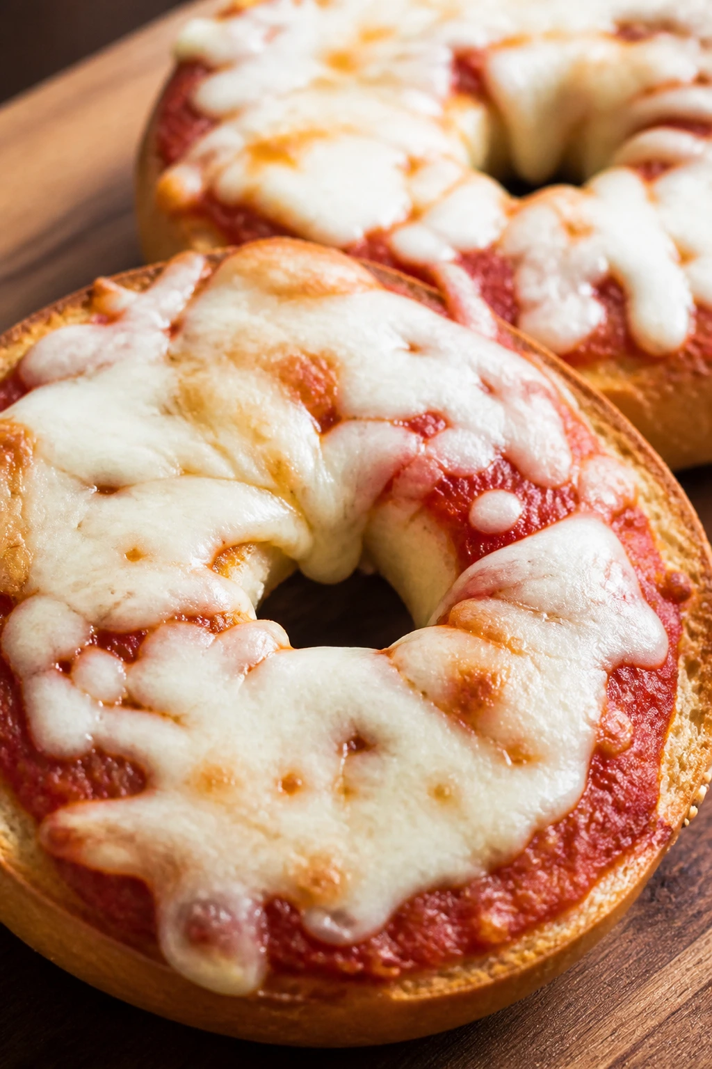 Mini bagel pizzas with sauce and cheese
