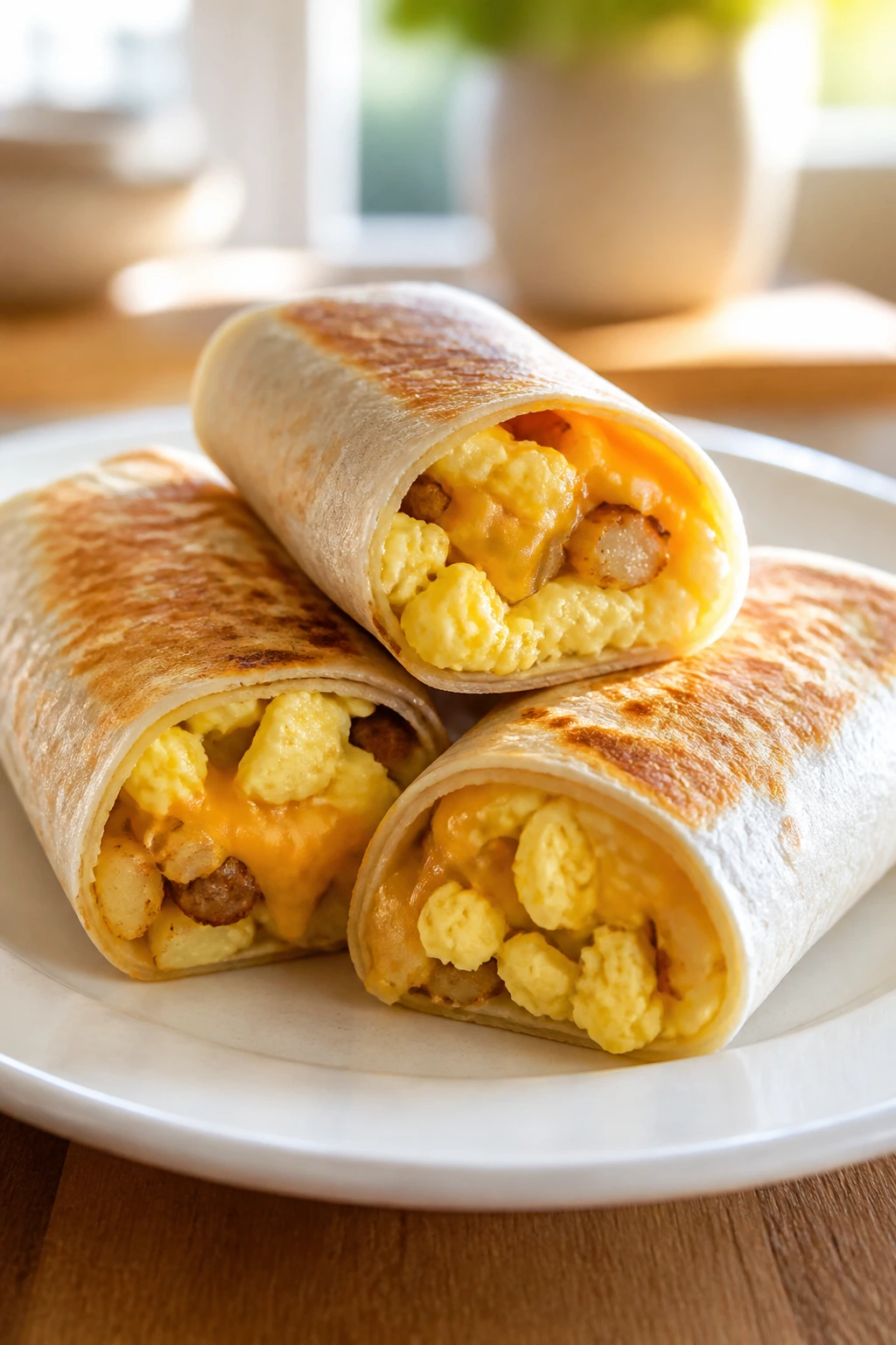 Small breakfast burritos on a plate
