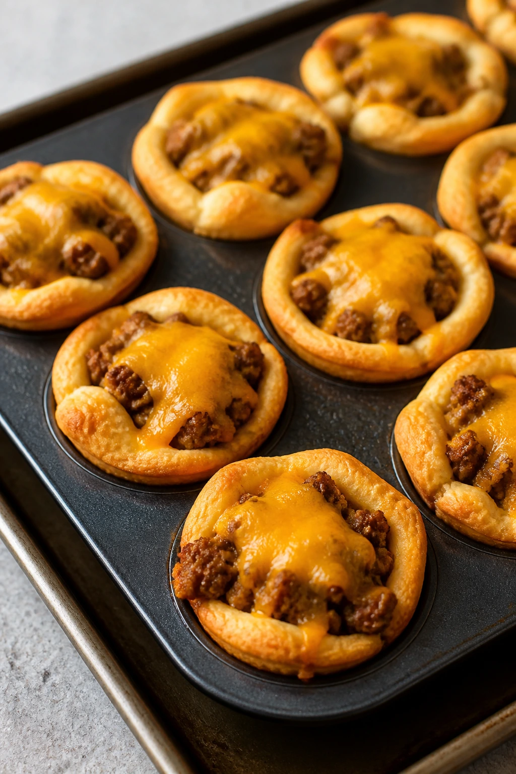 Biscuit cups filled with cheeseburger filling