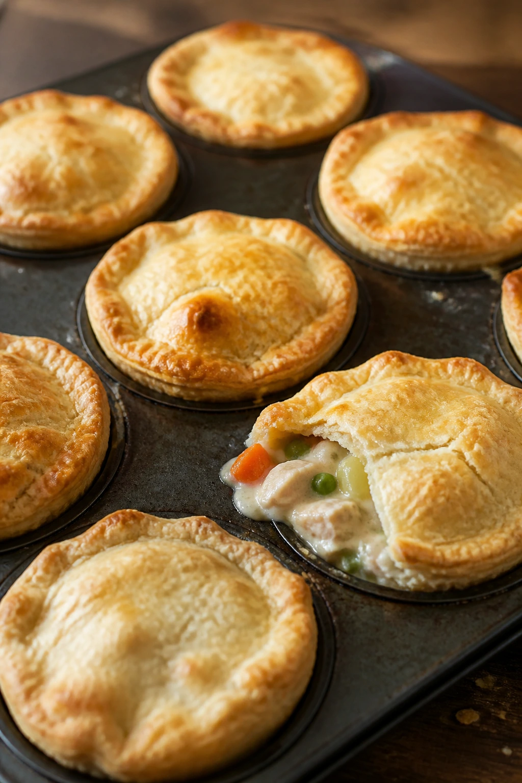 Mini chicken pot pies in muffin tins