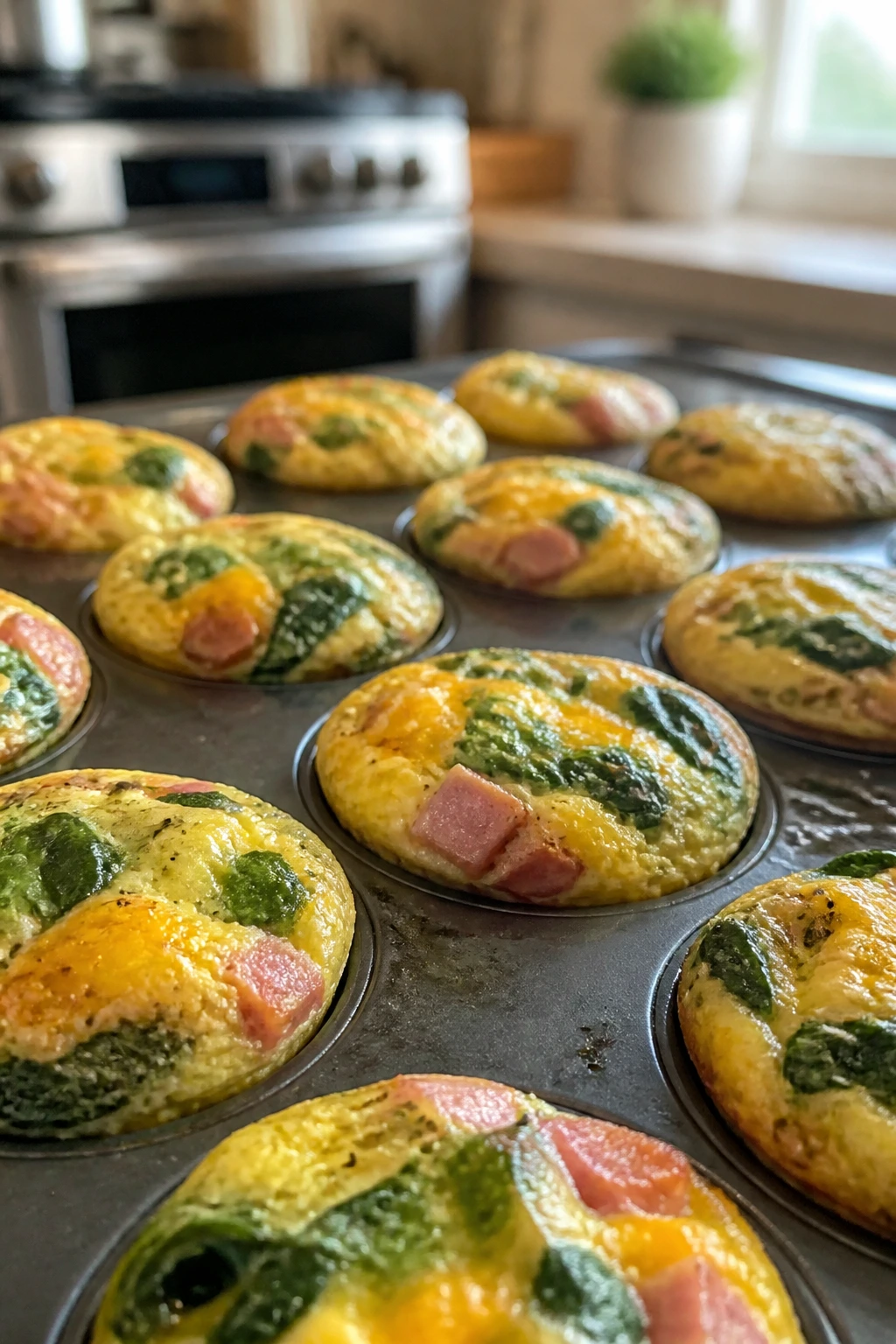 Close-up of mini frittata cups in a muffin tin