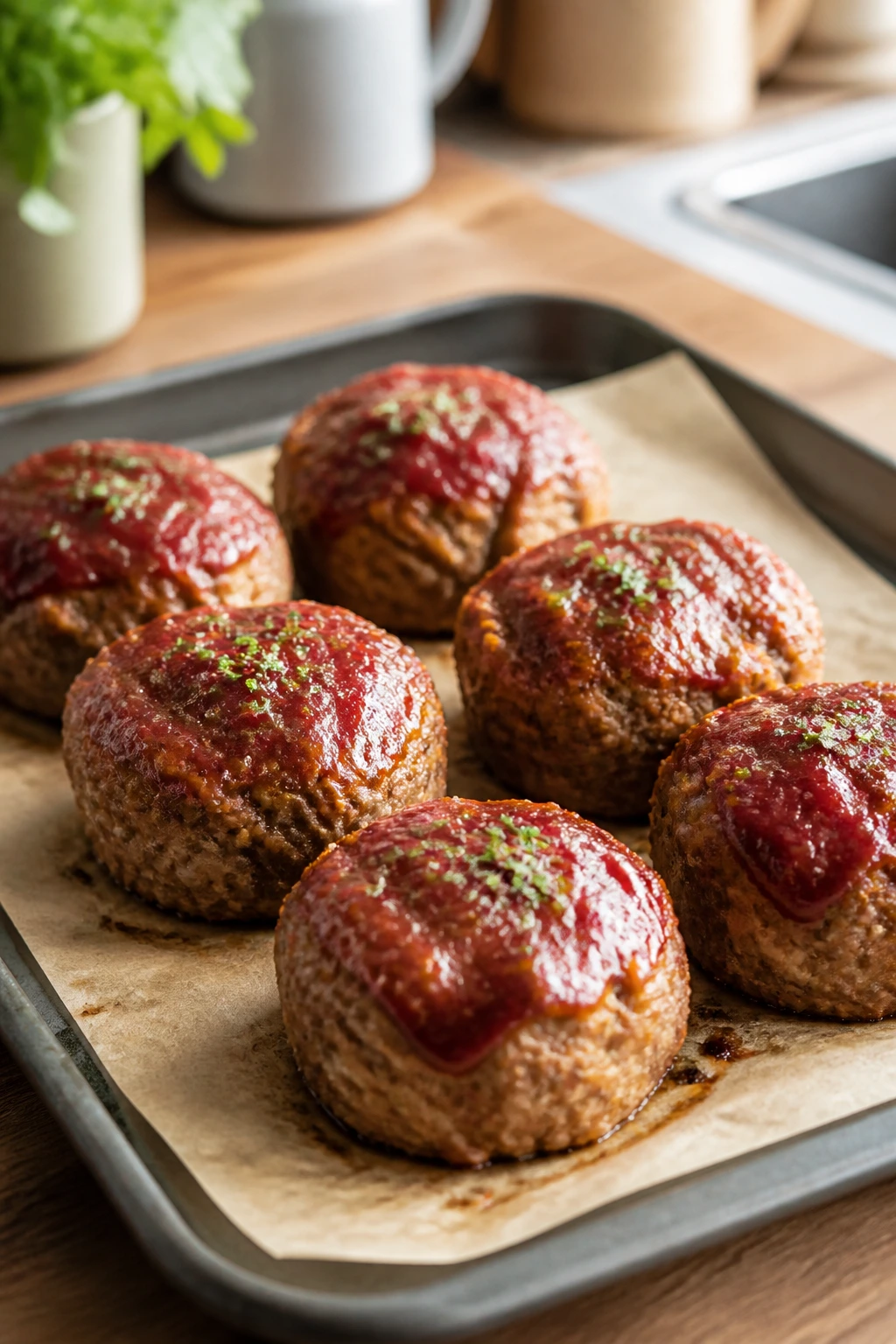 Six mini loaves on a baking sheet ready to serve