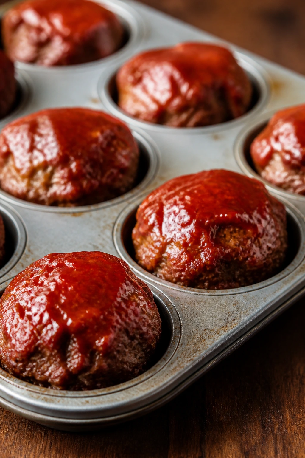 Close-up of mini meatloaf muffins in a muffin tin