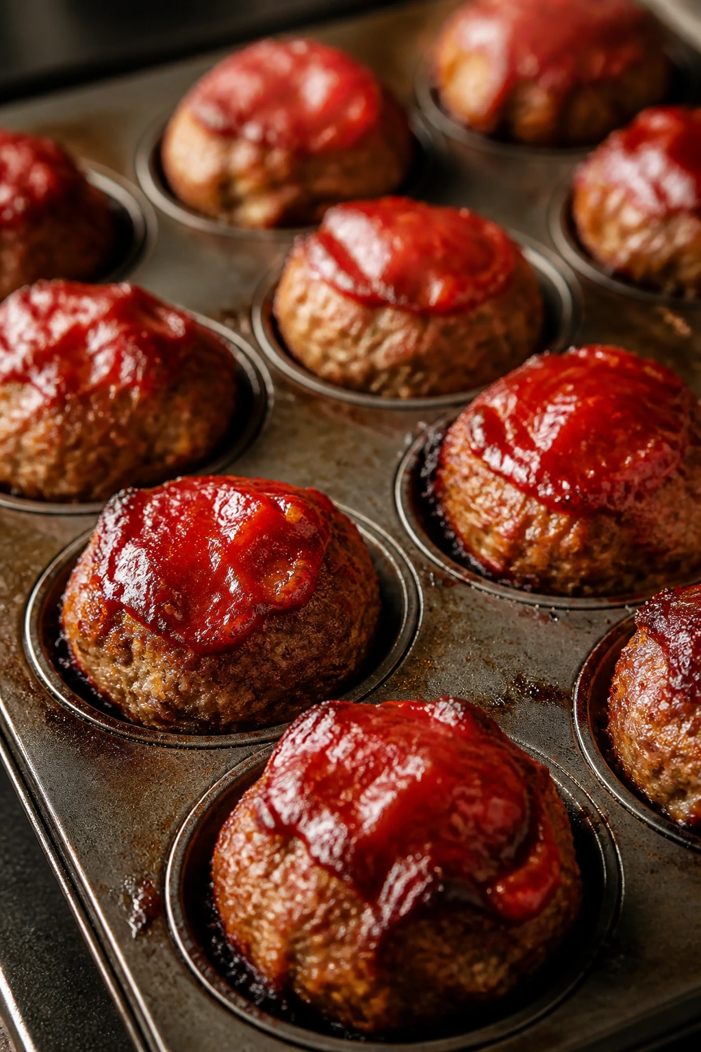Mini meatloaf muffins with glossy glaze