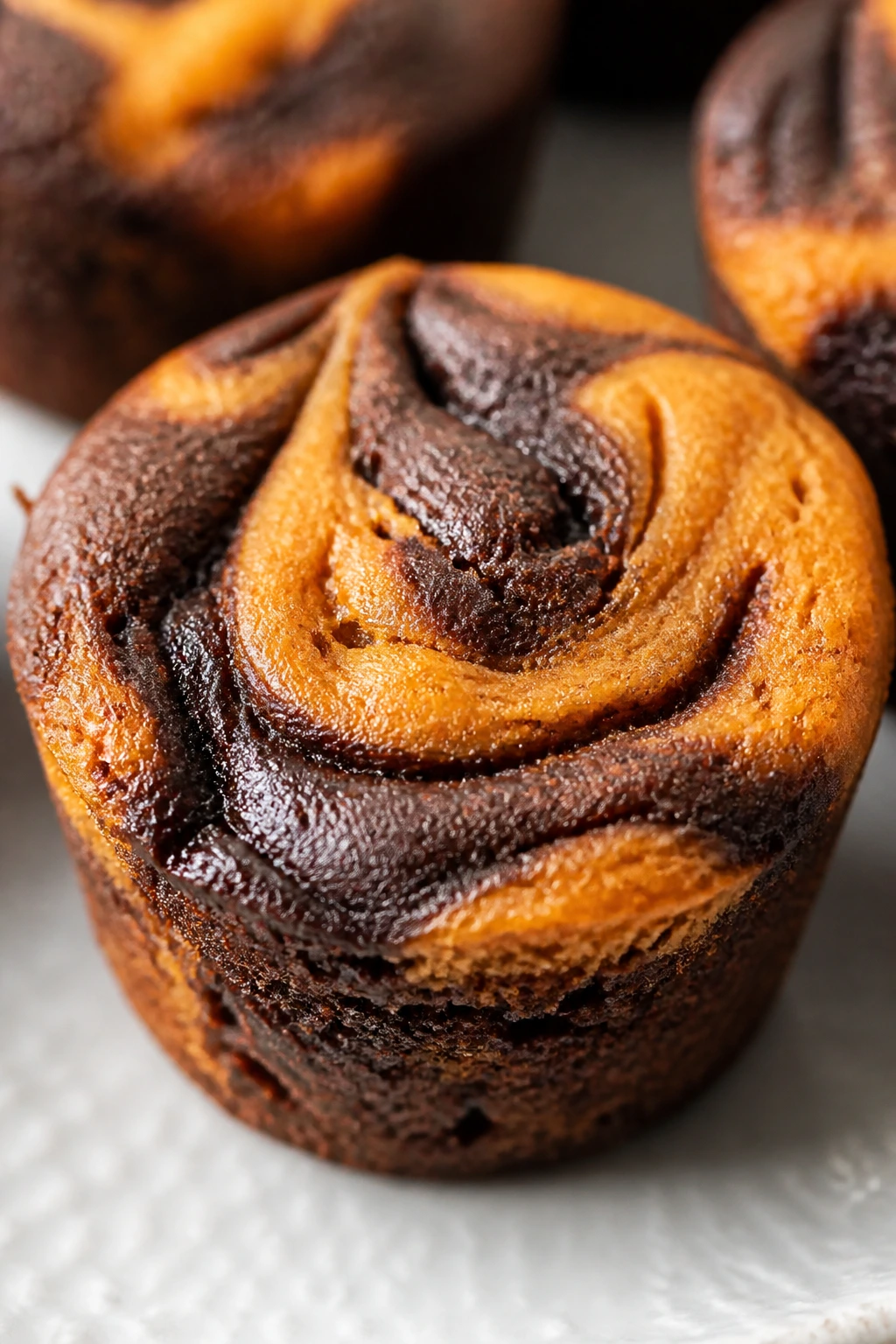 Mini muffin brownie with pumpkin swirl close-up