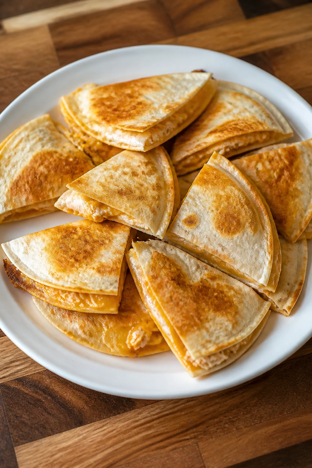 Close-up of mini chicken quesadillas on a plate