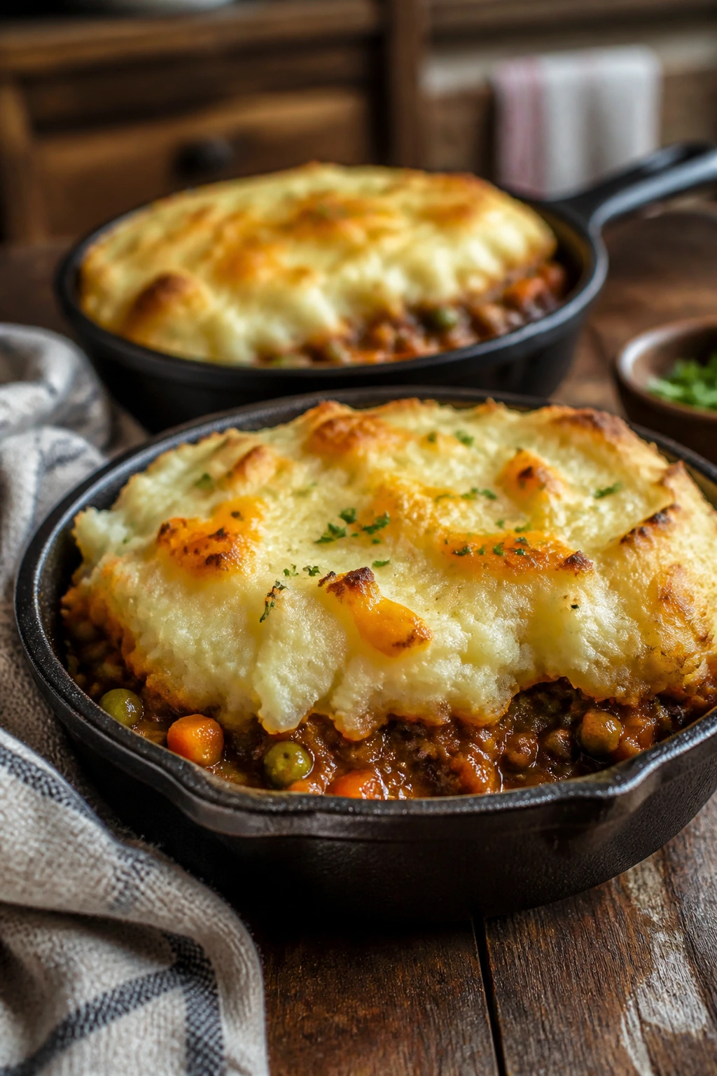 Mini shepherd's pie in small skillets