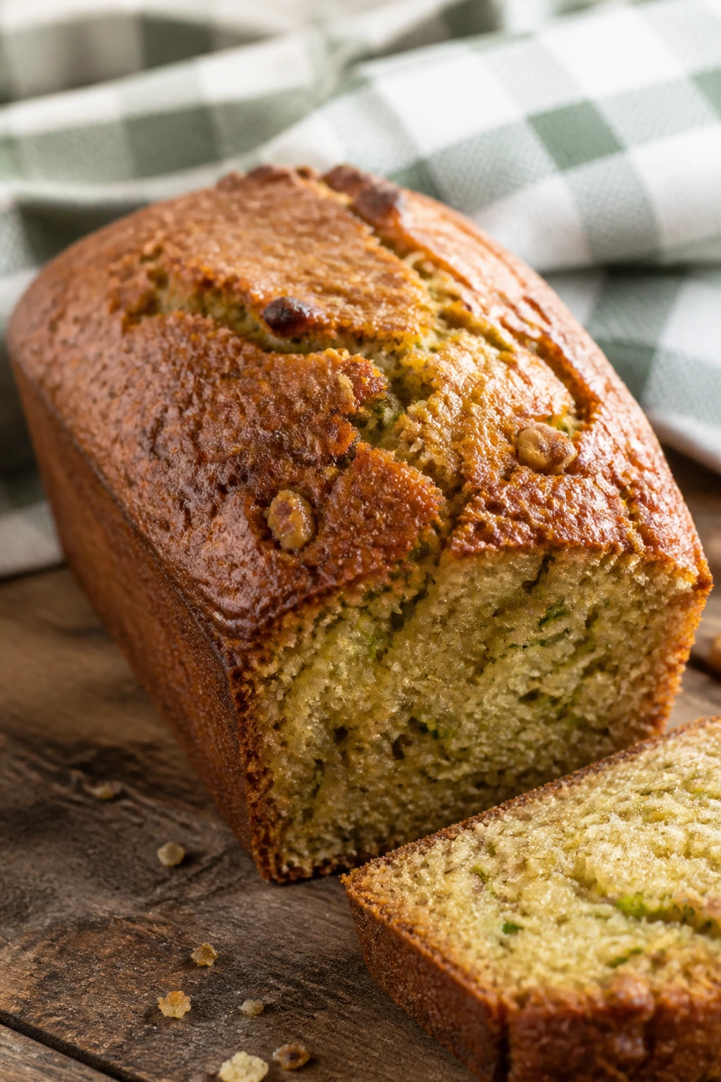 Close-up of a mini zucchini bread loaf on a picnic setting