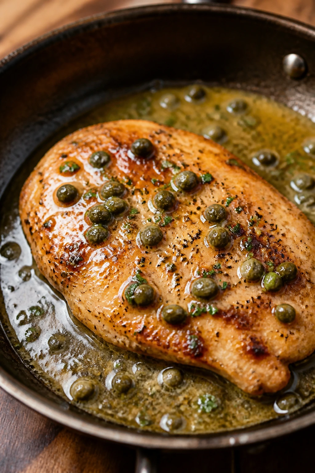 Minute chicken with capers in pan sauce