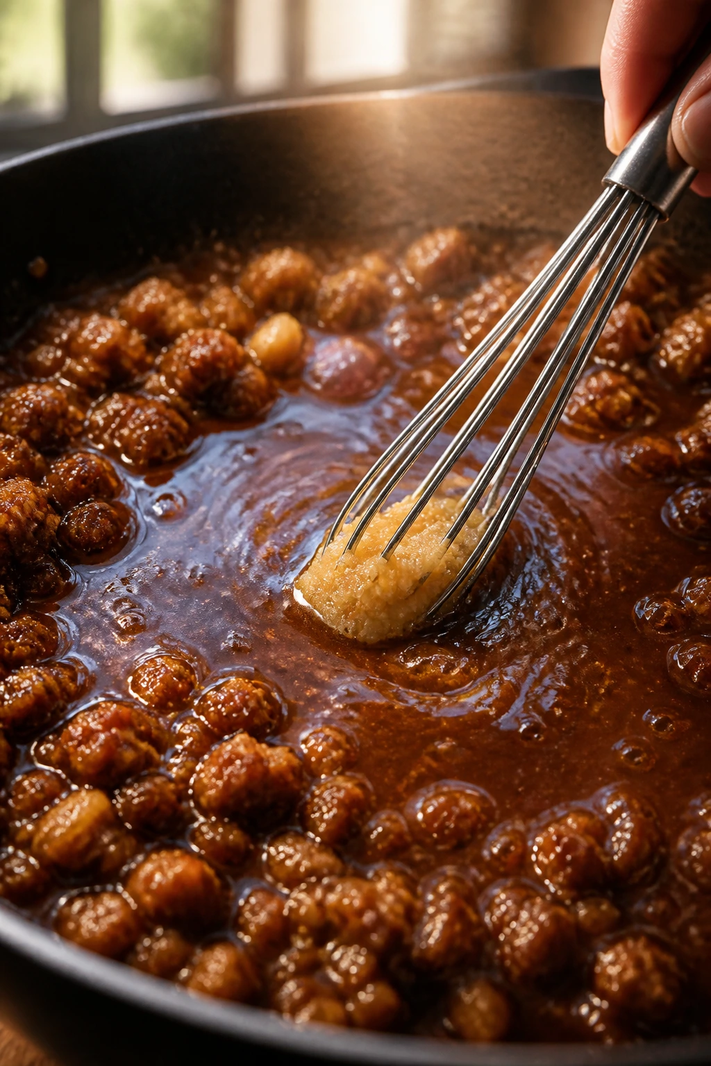 Close-up of glossy miso-glazed pork in a skillet, showcasing flavor upgrades