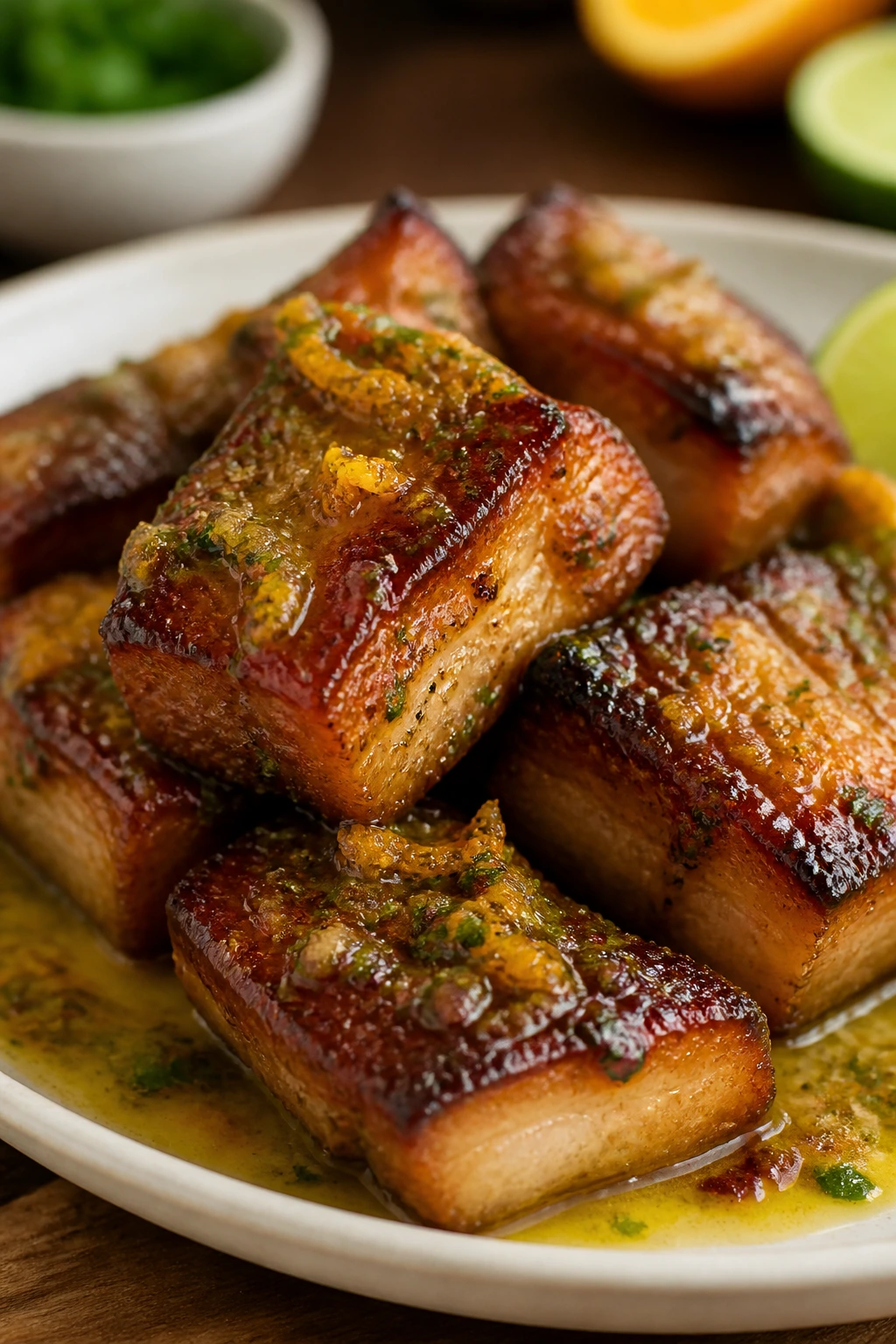 Pork belly with orange-lime mojo glaze