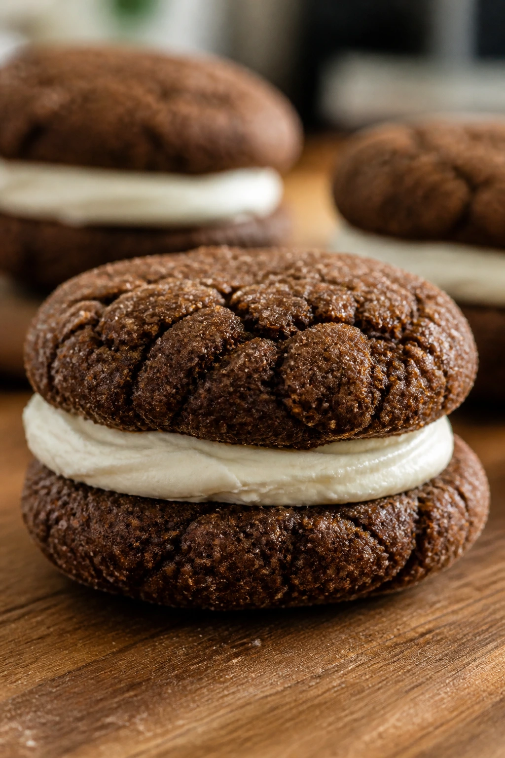 Molasses cookie sandwich with cream cheese filling