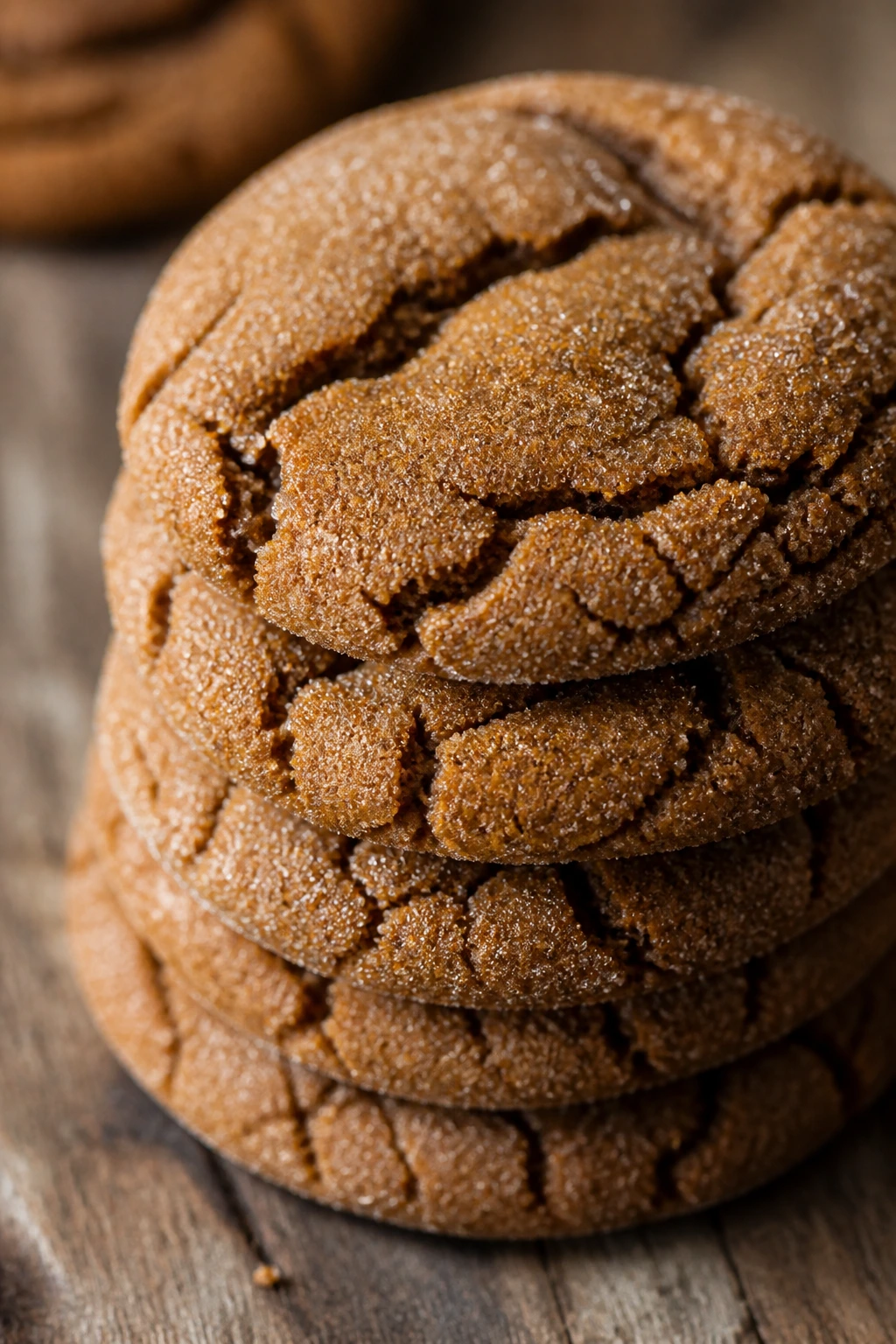 Stack of sugar-coated spiced molasses cookies
