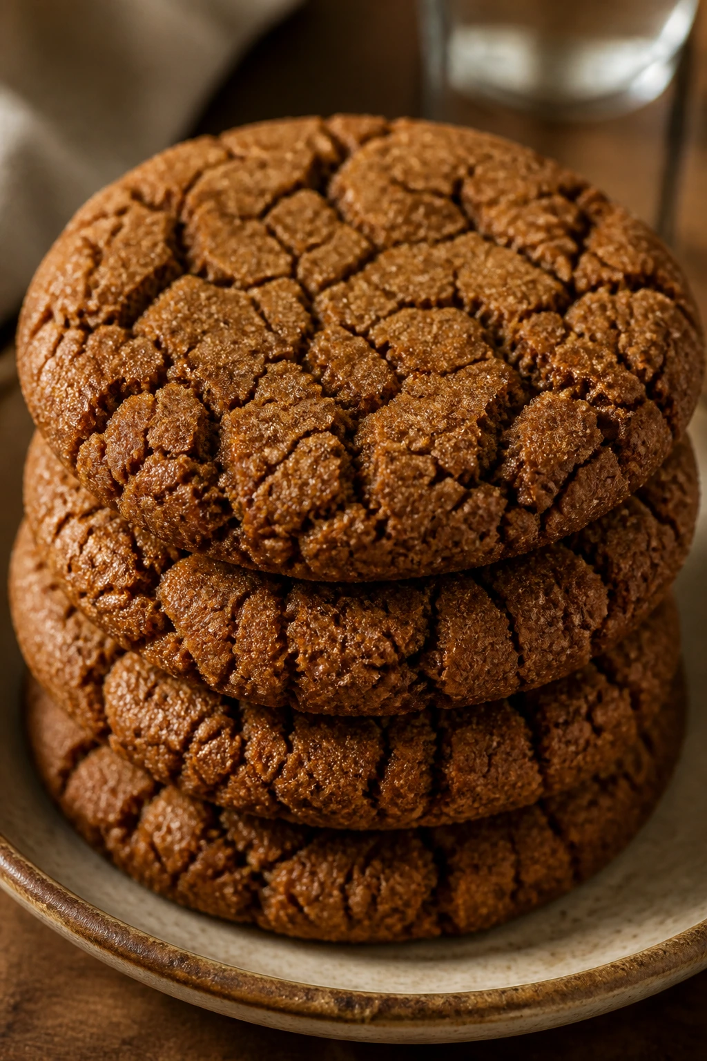 Close-up of molasses spice cookies on a plate