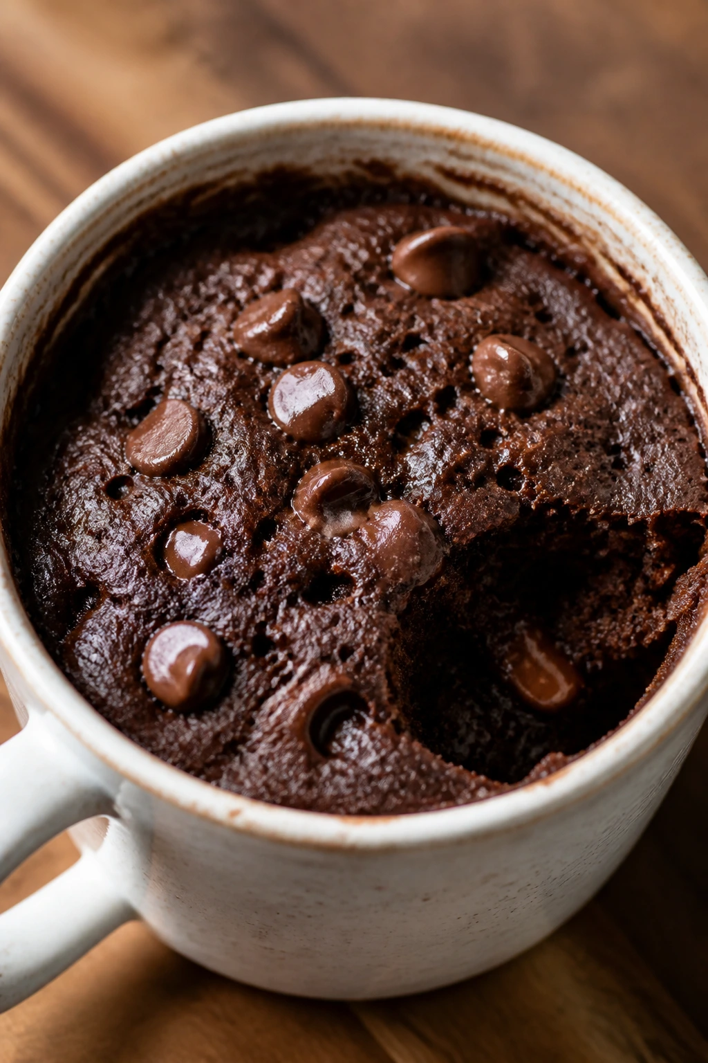 Chocolate banana mug cake in a mug