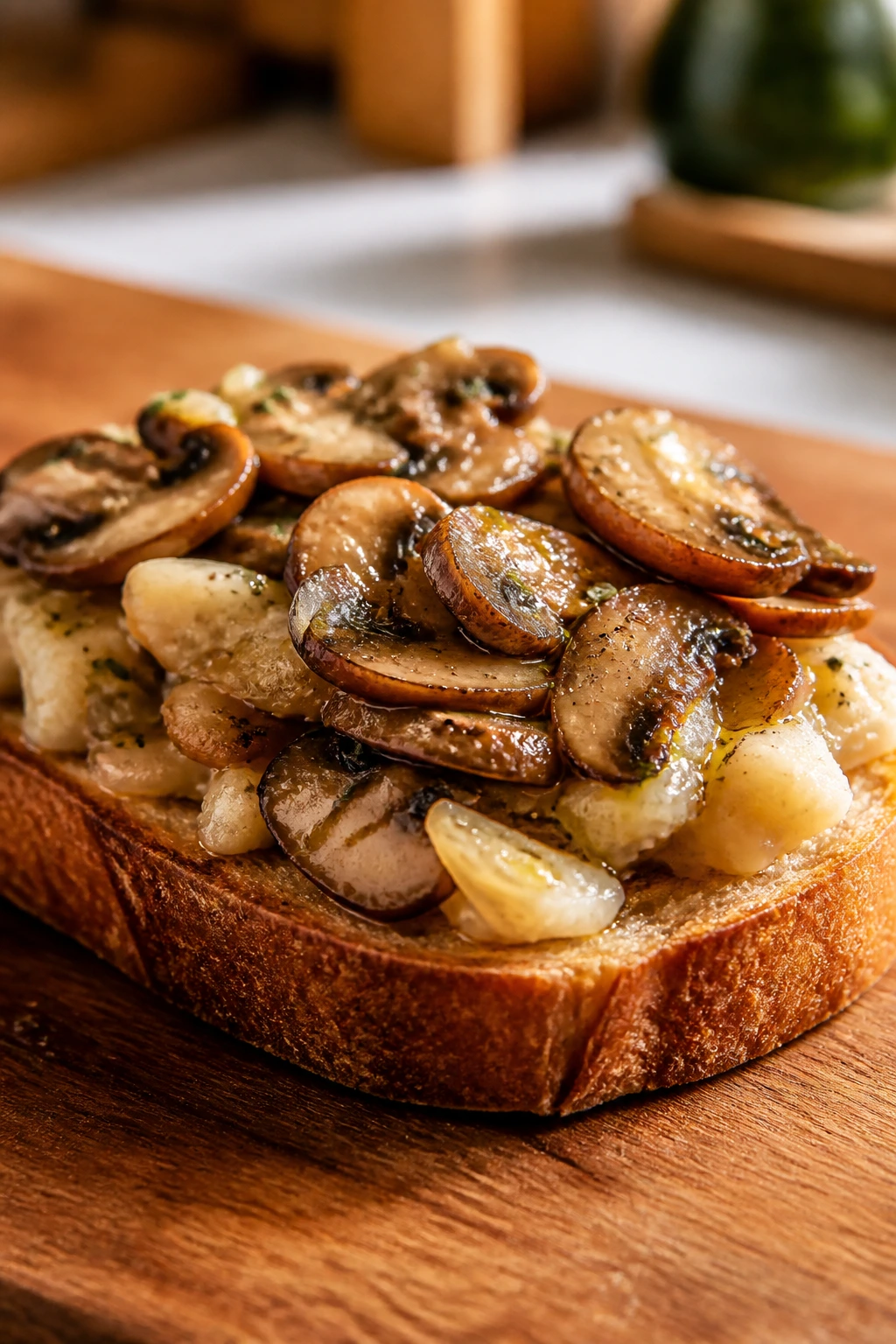 Toast topped with mushroom and white bean mash