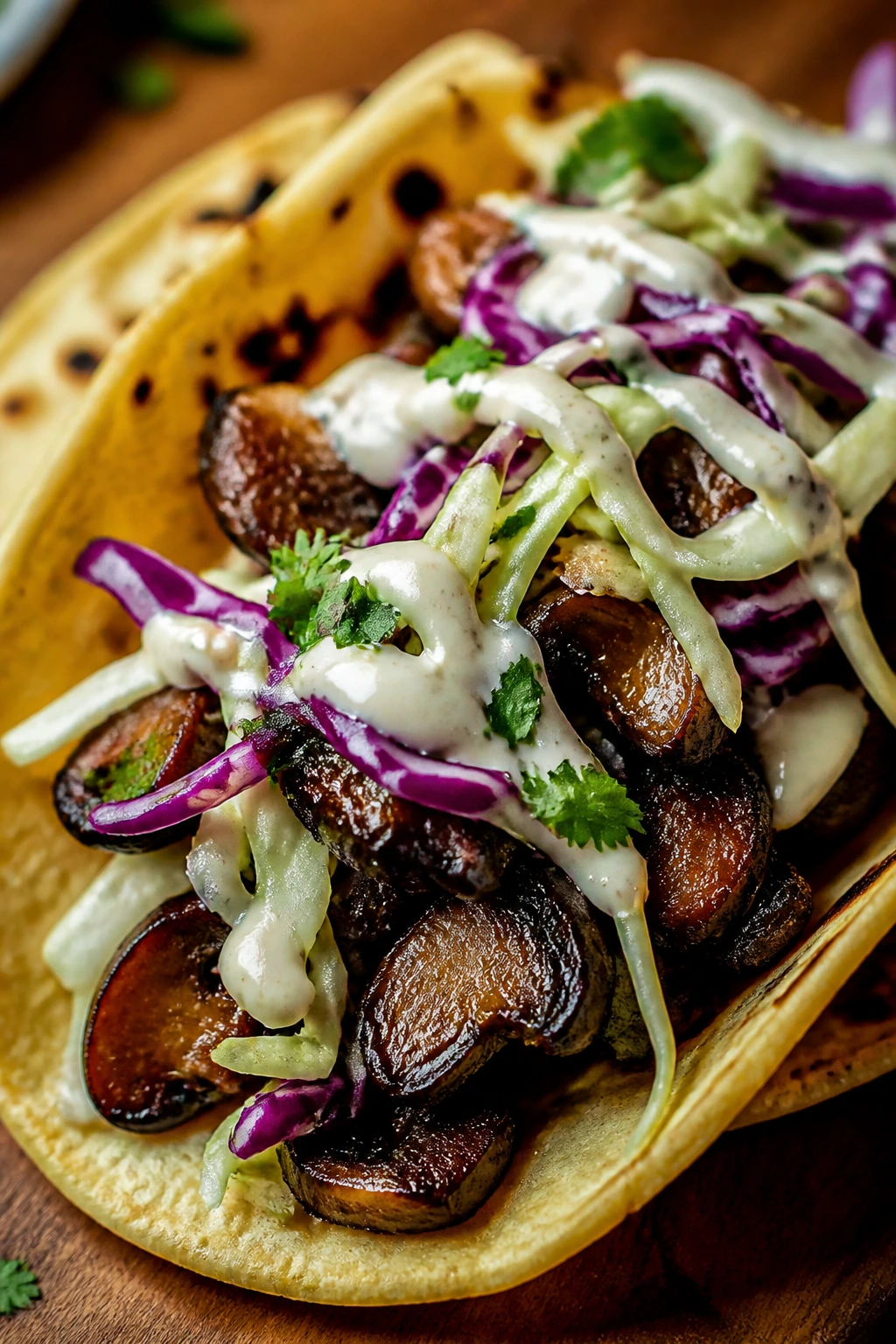 Mushroom taco with cabbage slaw