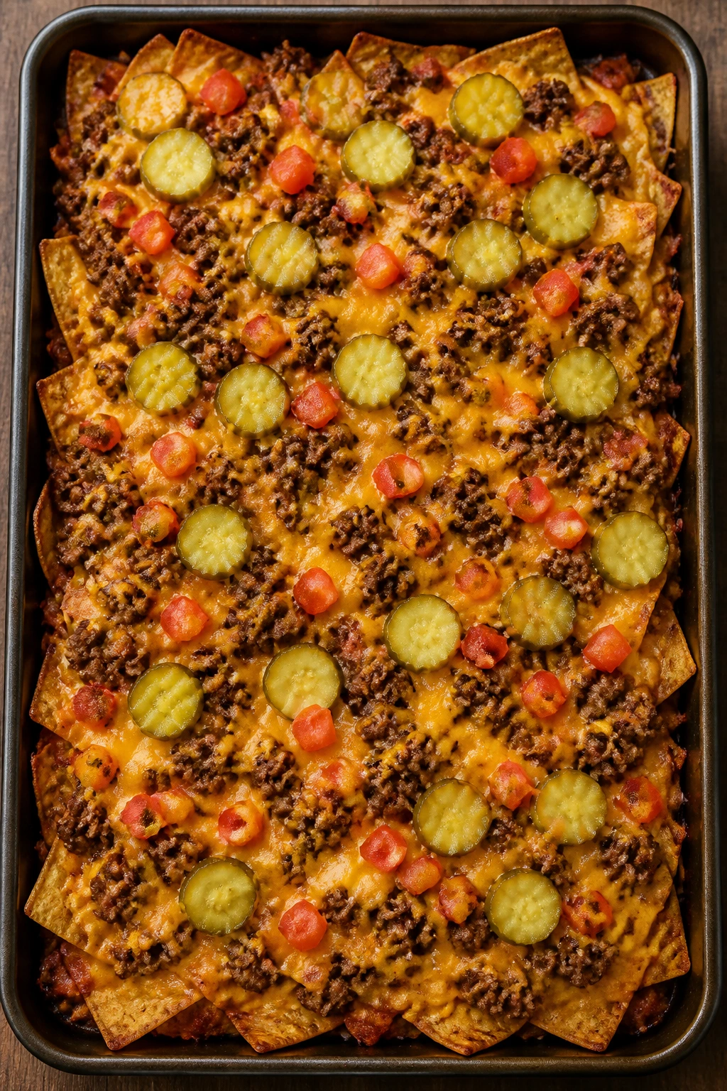 Cheeseburger nacho bake on sheet pan