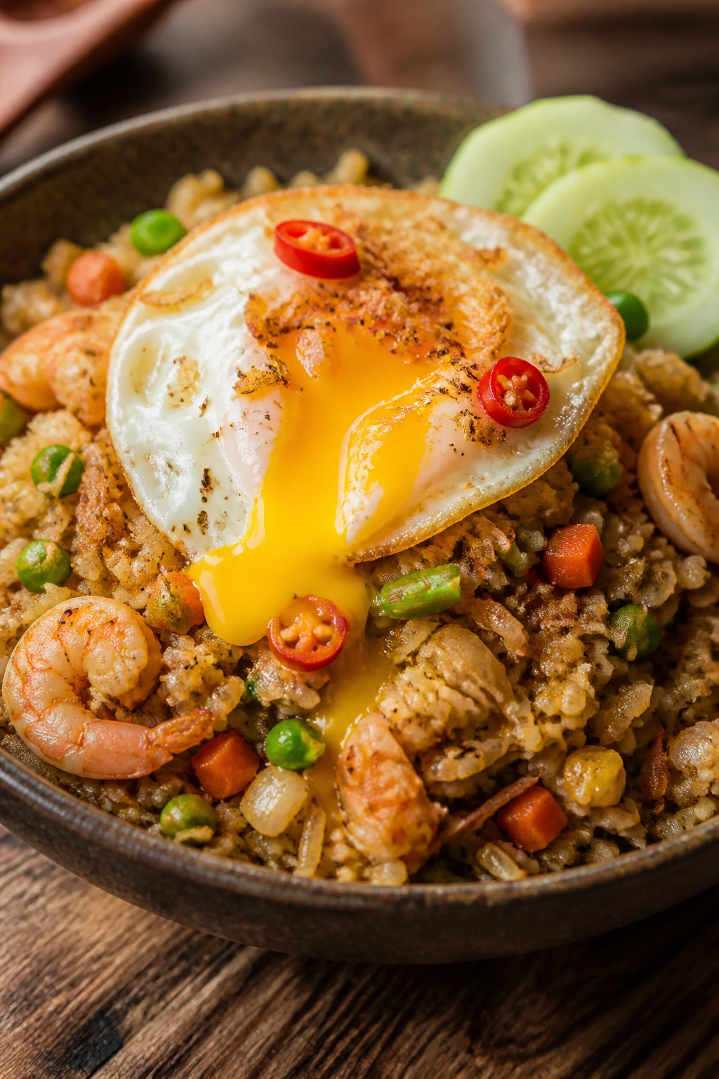 Nasi goreng fried rice with egg on top