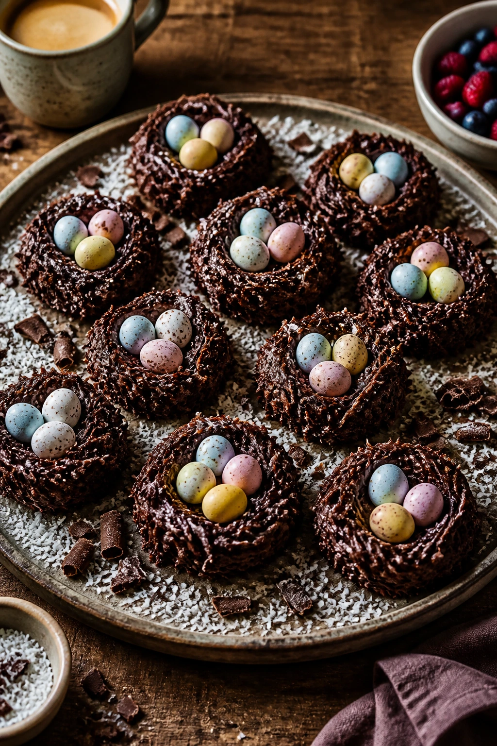 Bird nest cookies arranged on a serving tray for serving ideas