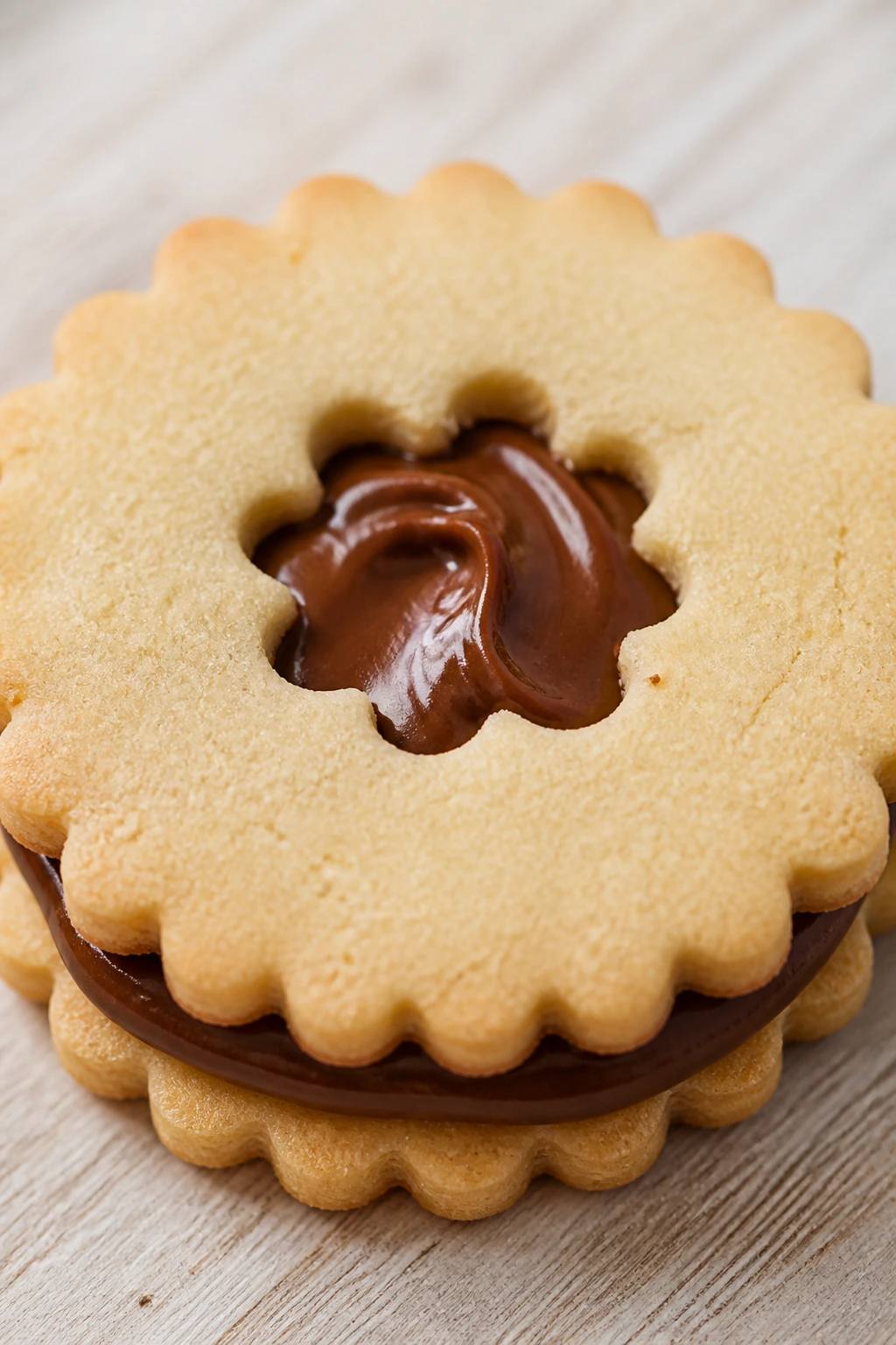 Linzer cookie with Nutella filling visible through cutout
