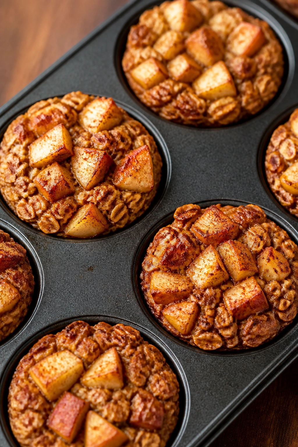 Baked oatmeal cups with apples in a muffin tin