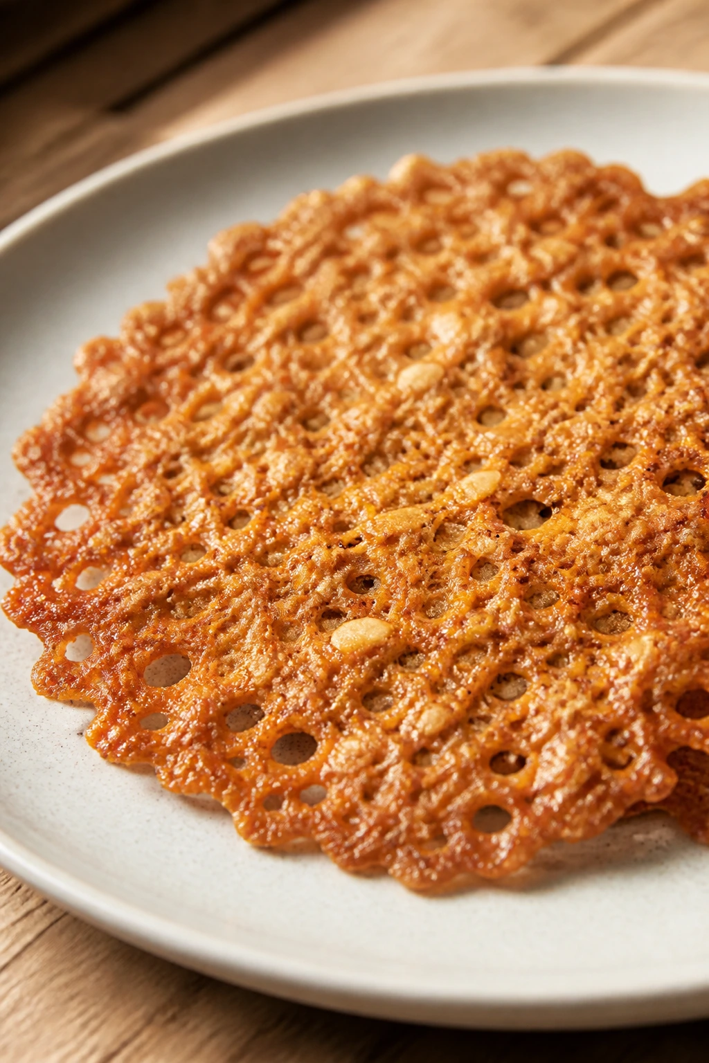 Ultra-thin oatmeal lace cookie with caramelized edges