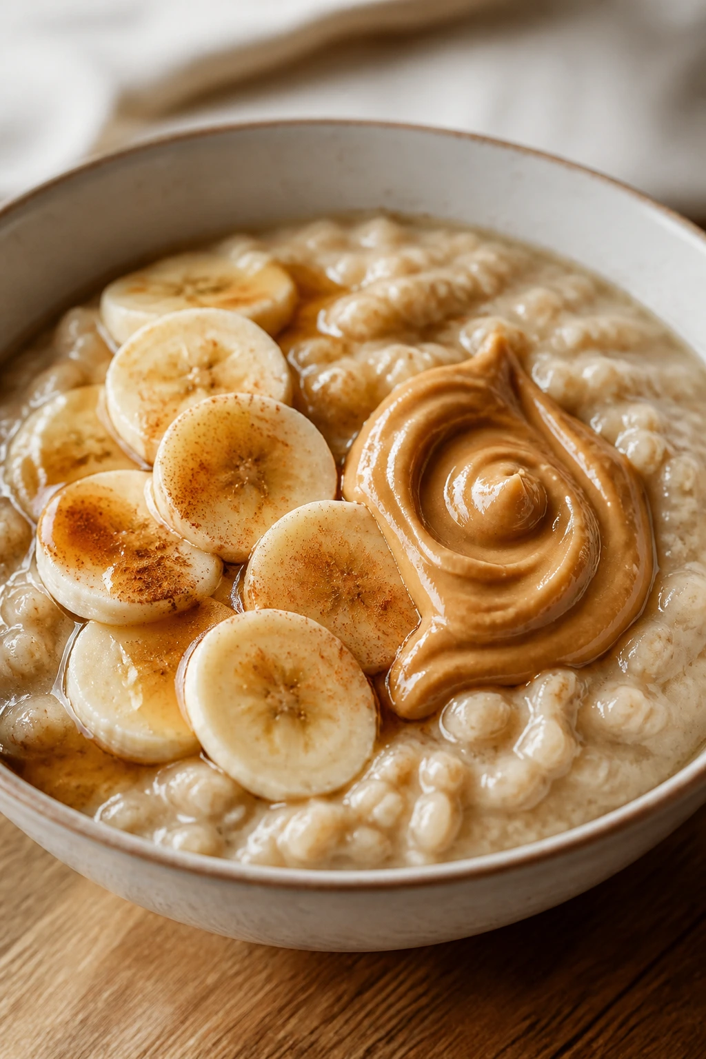 Creamy oatmeal with banana and peanut butter swirl
