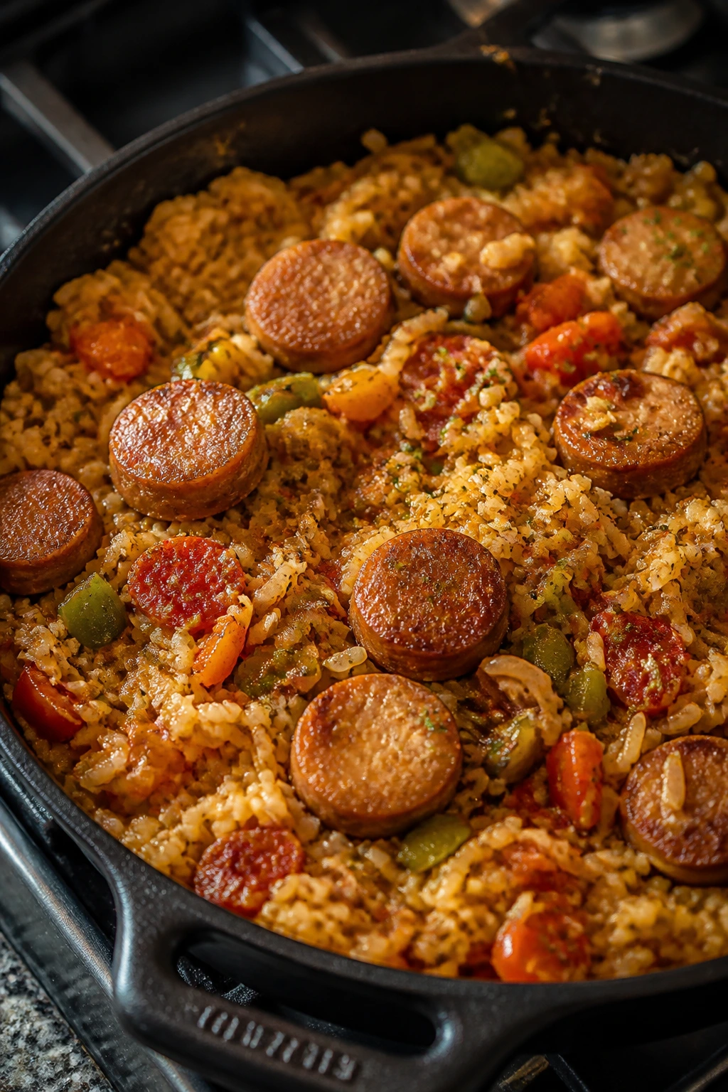 Skillet with sausage and rice dish