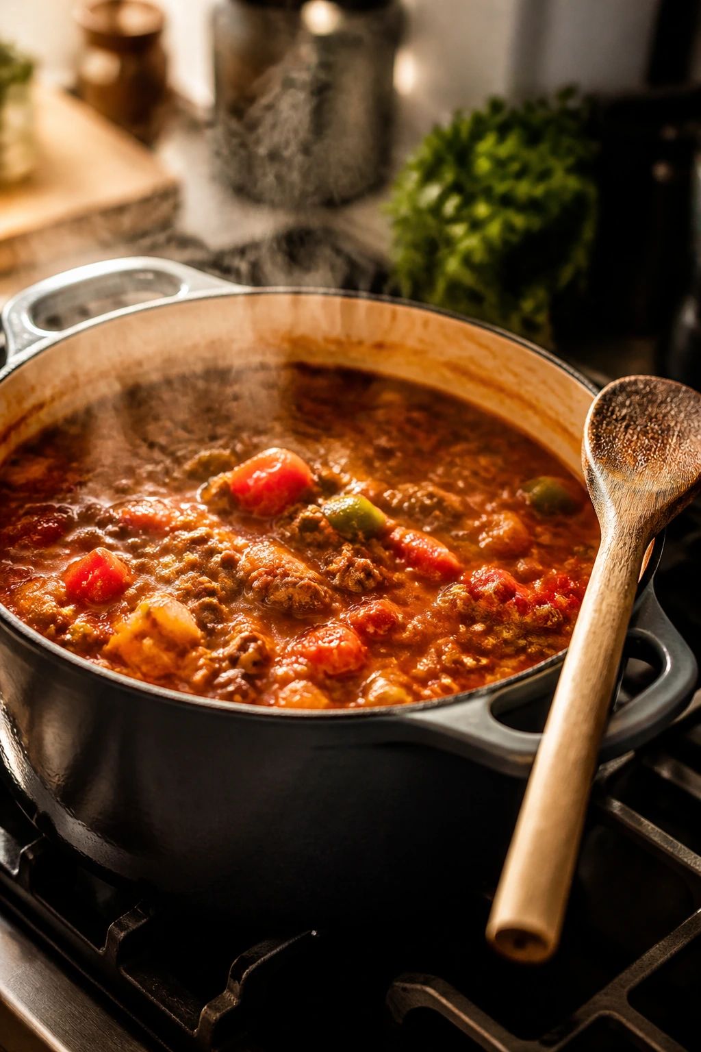 Pot on stove showing a one-pot dinner