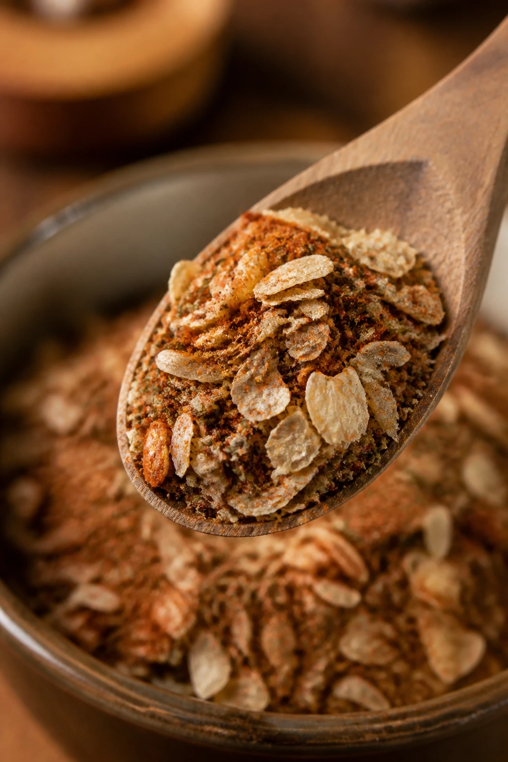 Spoonful of smoky onion soup mix with visible ingredients