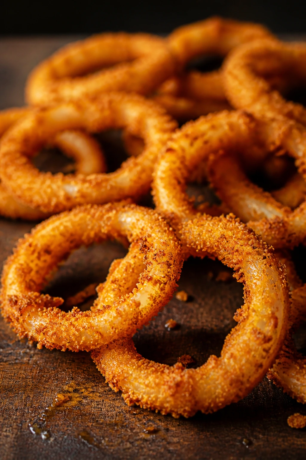 Golden onion rings with paprika panko crust